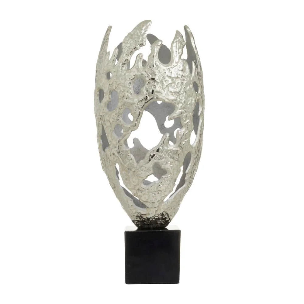 Silver Aluminum 10 in. x 23 in. Silver Aluminum Cut-Out Abstract Sculpture with Black Base, Good Condition condition - View 1