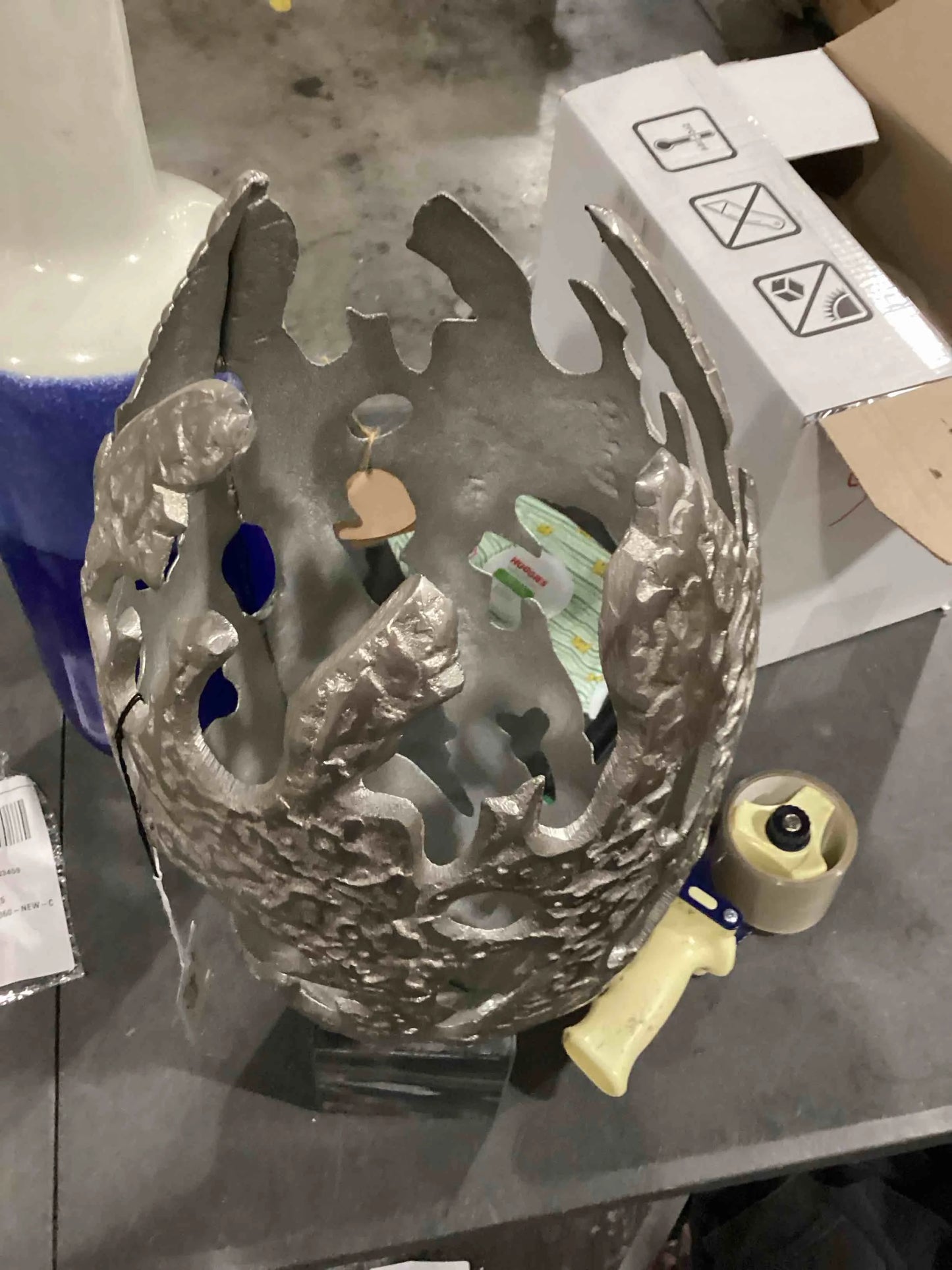 Silver Aluminum 10 in. x 23 in. Silver Aluminum Cut-Out Abstract Sculpture with Black Base, Good Condition condition - View 4