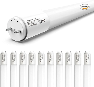 10-Pack T8 LED Bulbs 4 Foot, LED Fluorescent Tube Replacement, 4ft LED Tube Light 4000K Daylight, Ballast Bypass, High Lumen, Energy Efficient, Single Ended Power, Frosted Lens, UL