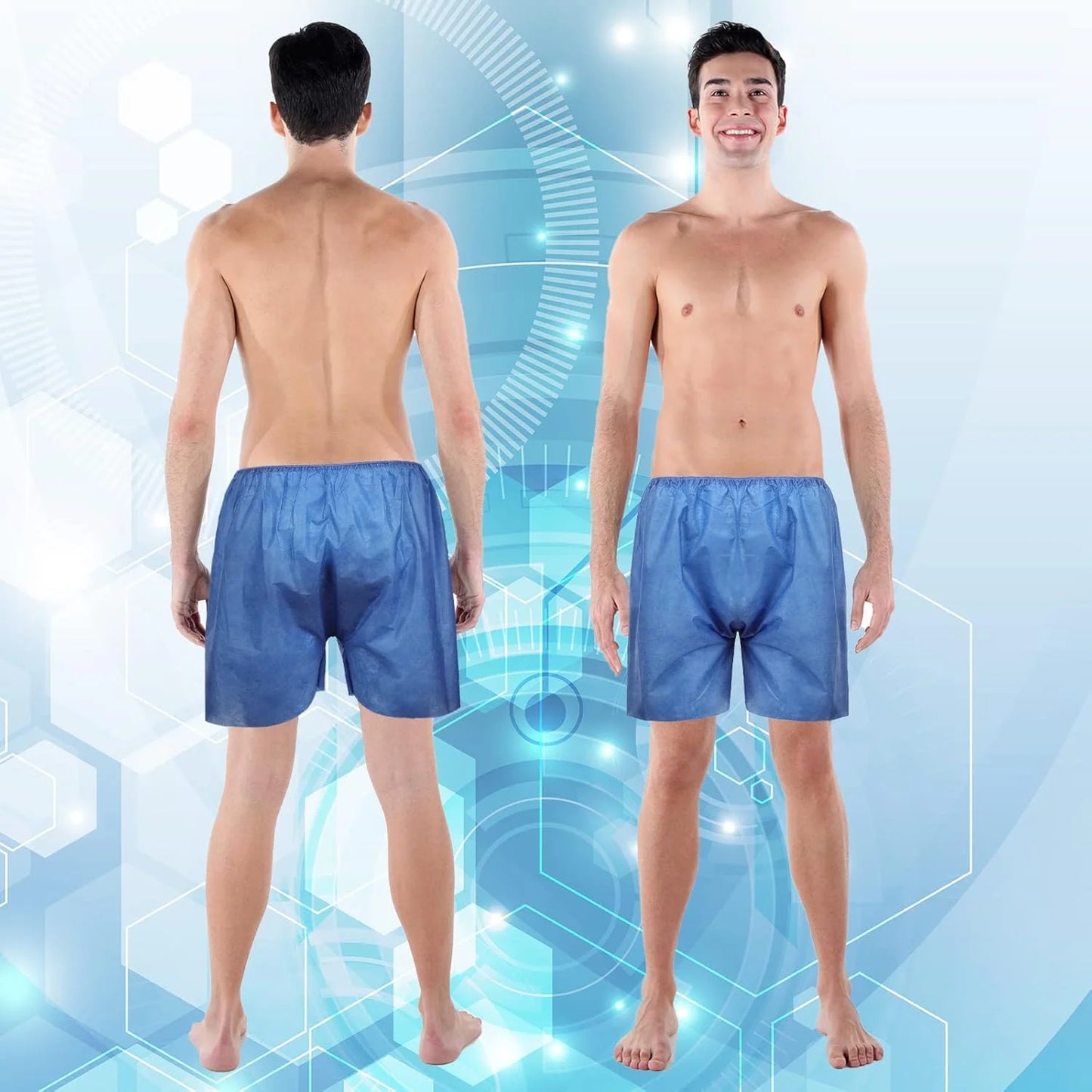 Blue Non-Woven 100 Pcs Disposable Exam Shorts Medical Patient Short Unisex Exam Wear Non Woven with Elastic Waistband Medium Bottoms for Examination Massage Spray Tan Spa(Blue), Brand New condition - View 7
