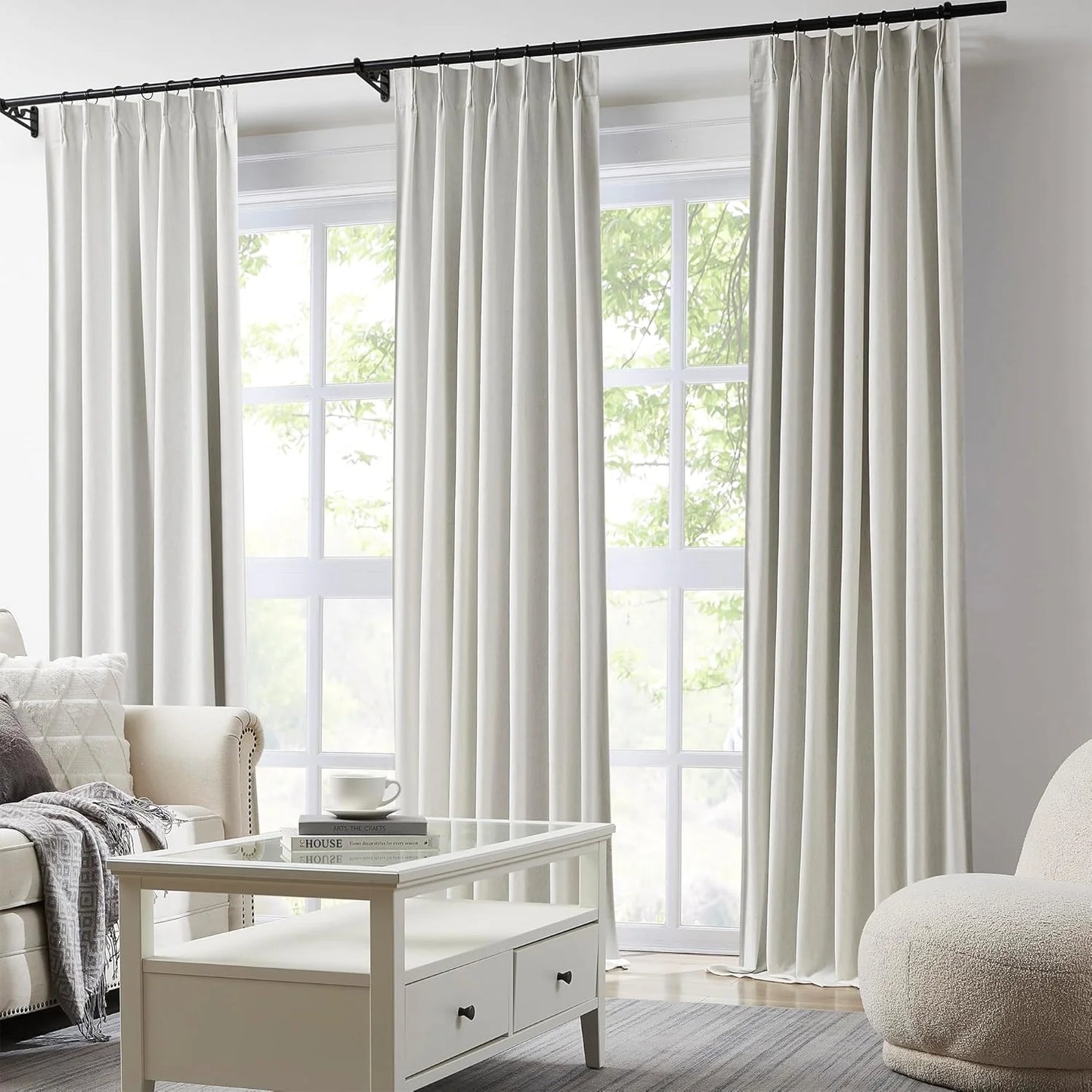 Natural Color/Cream Ivory Linen Blend 104 Inch Blackout Curtains Linen Blend 2 Panels Burg,Pinch Pleated Window Drapes for Track System, Back Tab Heavy Duty Thermal Insulated Curtains with Hooks,Natural Color/Cream Ivory W40 x L104, Brand New condition - View 9