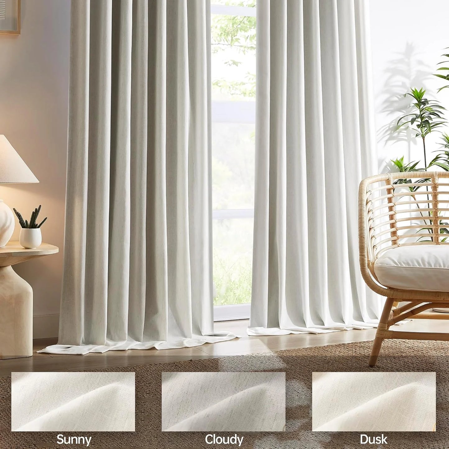 Natural Color/Cream Ivory Linen Blend 104 Inch Blackout Curtains Linen Blend 2 Panels Burg,Pinch Pleated Window Drapes for Track System, Back Tab Heavy Duty Thermal Insulated Curtains with Hooks,Natural Color/Cream Ivory W40 x L104, Brand New condition - View 6