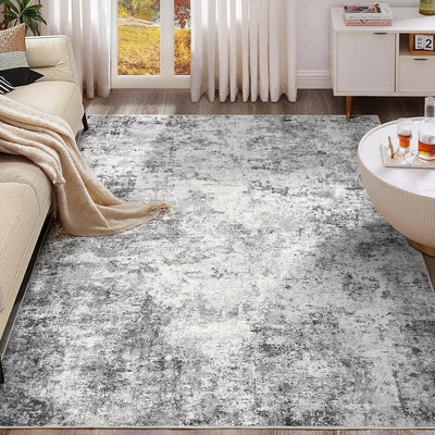 10x12 Area Rug Living Room Rugs - Washable Neutral Modern Abstract Soft Thin Large Rug Indoor Floor No Slip Rug Carpet for Bedroom Under Dining Table Home Office Decor - Grey 10' x 12' (Rectangular) Grey