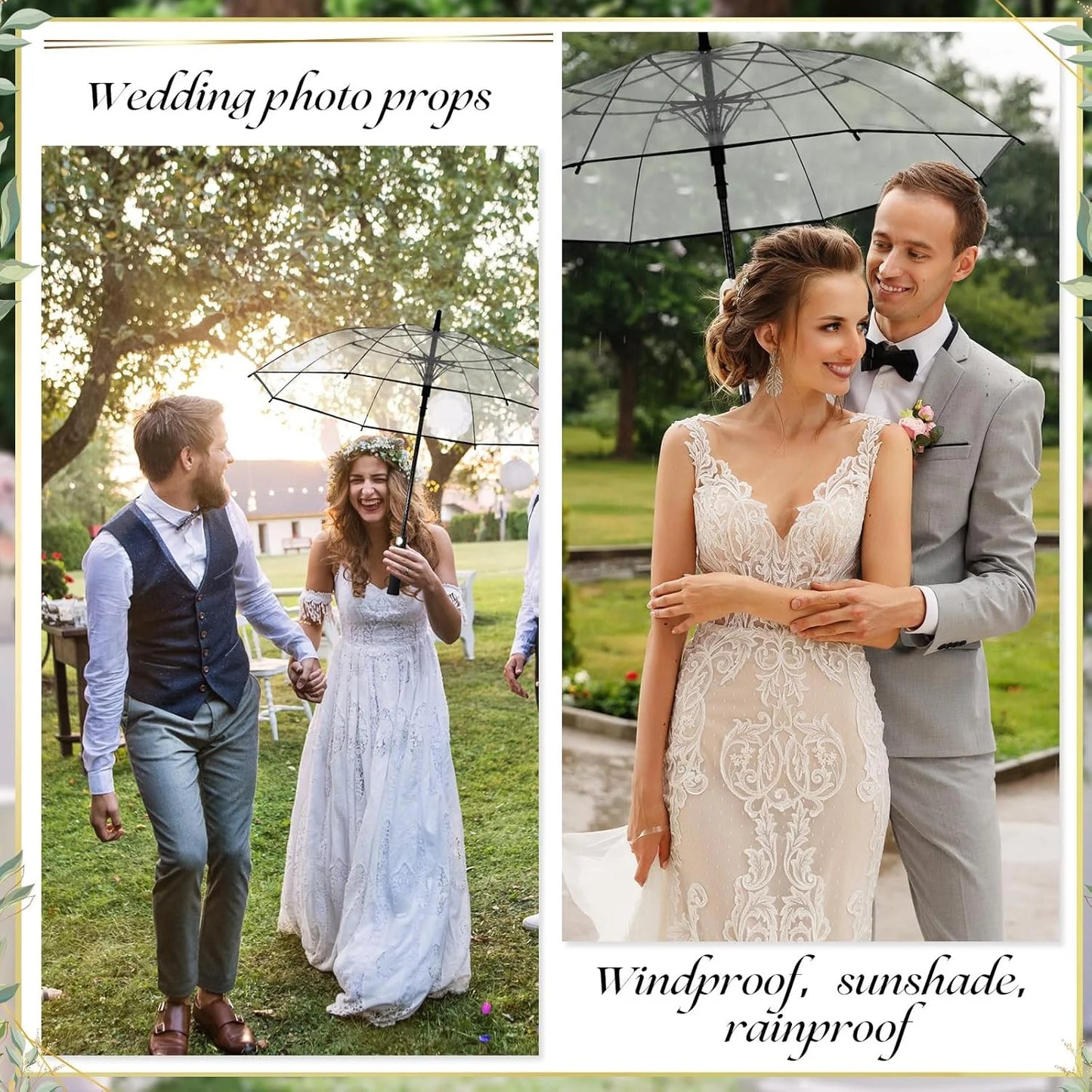 Assorted Polyester, Wood 12 Pcs Wedding Umbrellas Bulk, 41 Inch Wedding Stick Umbrellas with Wooden Handle, Good Condition condition - View 8