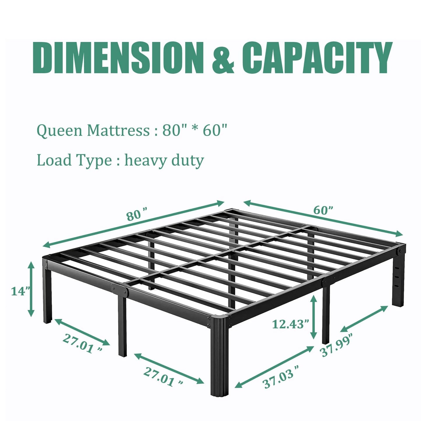 Black Metal 14 Inch High Platform Metal Queen Size Bed Frame, Queen Bed Frame no Box Spring Needed, Easy Assembly, Heavy Duty, Noise Free, Black, Good Condition condition - View 7