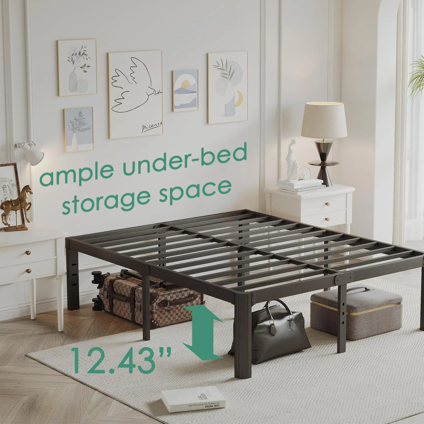 Black Metal 14 Inch High Platform Metal Queen Size Bed Frame, Queen Bed Frame no Box Spring Needed, Easy Assembly, Heavy Duty, Noise Free, Black, Good Condition condition - View 8
