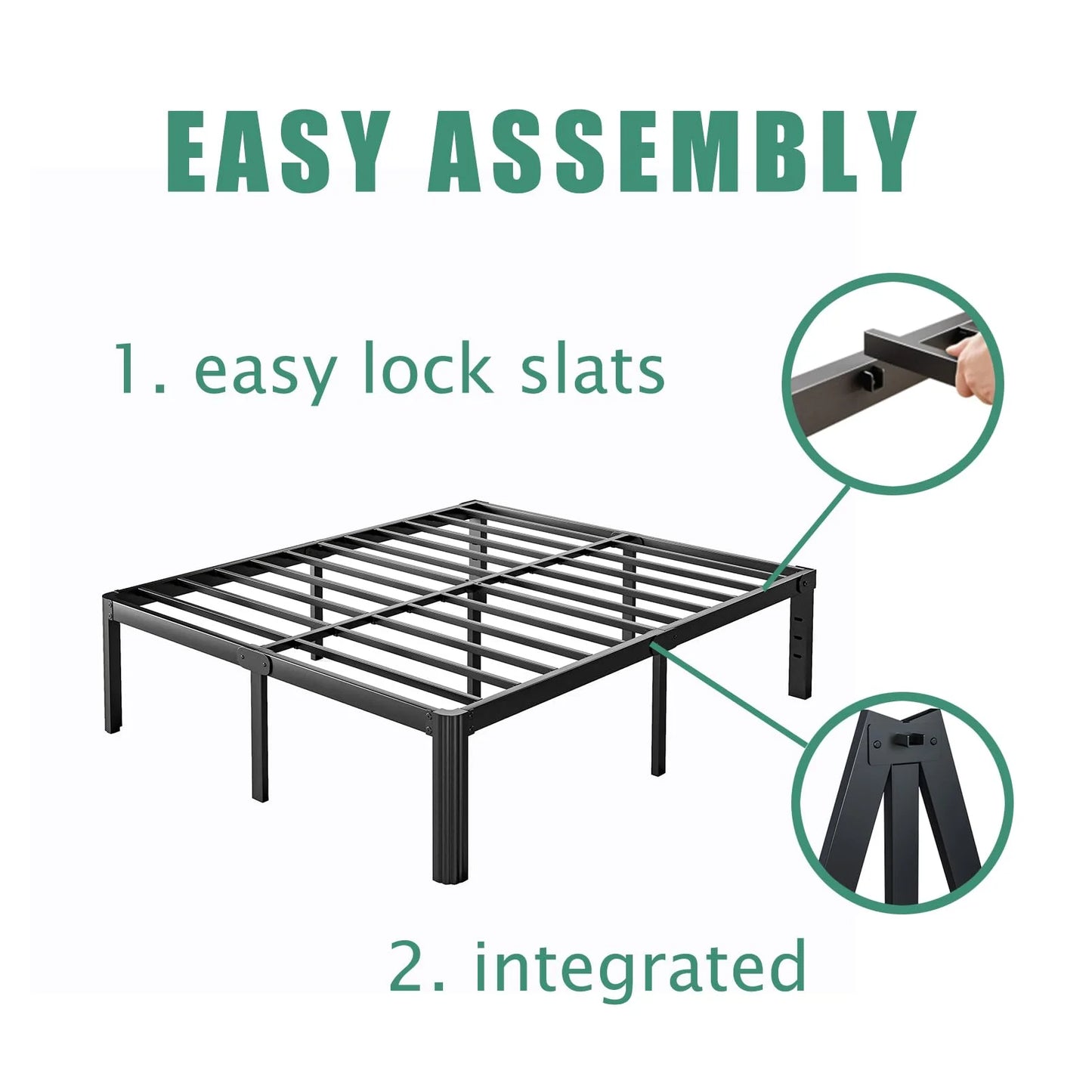 14 Inch High Platform Metal Queen Size Bed Frame - Black - View 9