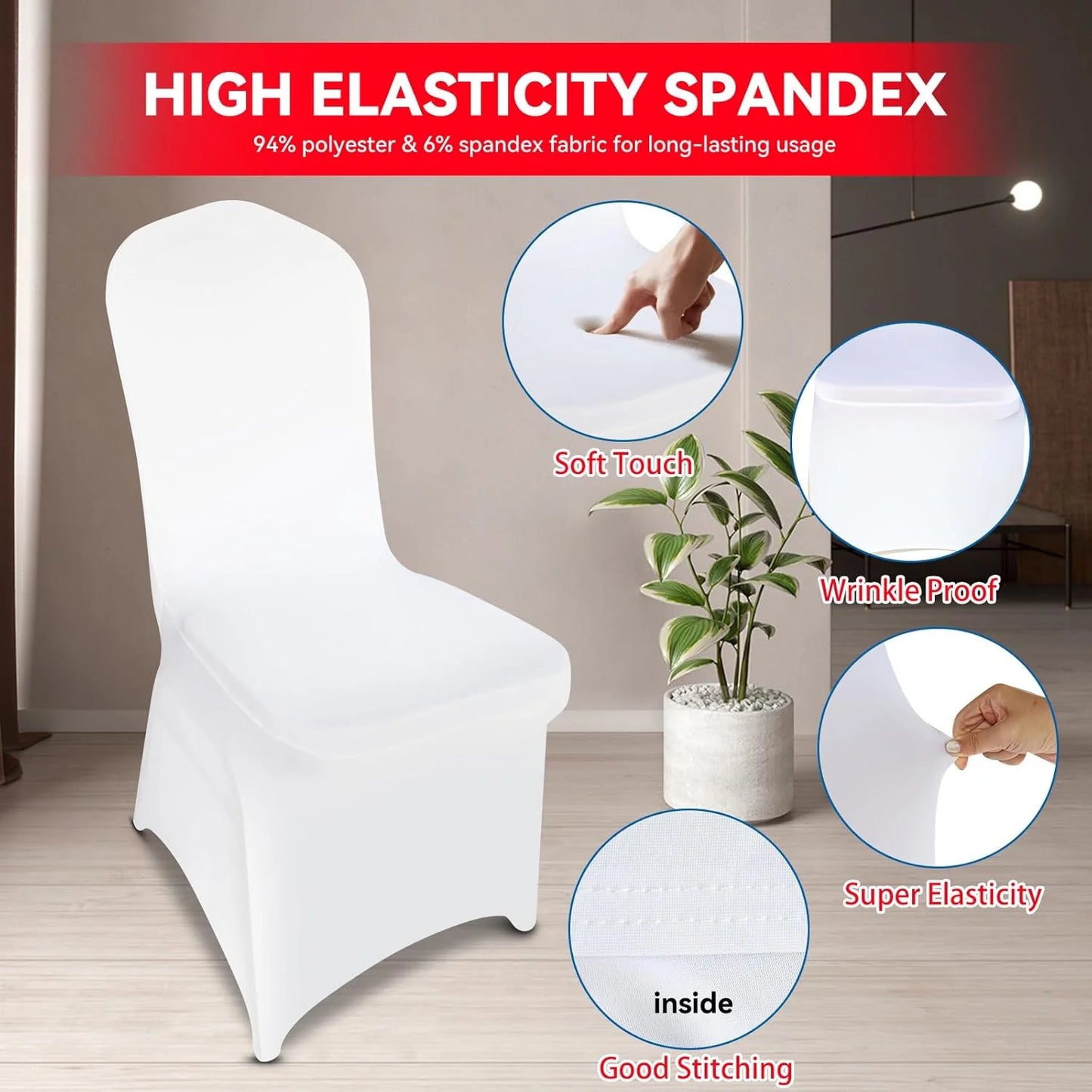 product 150 Pcs White Stretch Chair Covers - Premium Polyester Spandex Slipcovers for Wedding, Party, Banquet, Dining & Event Chairs, Good Condition condition - View 7