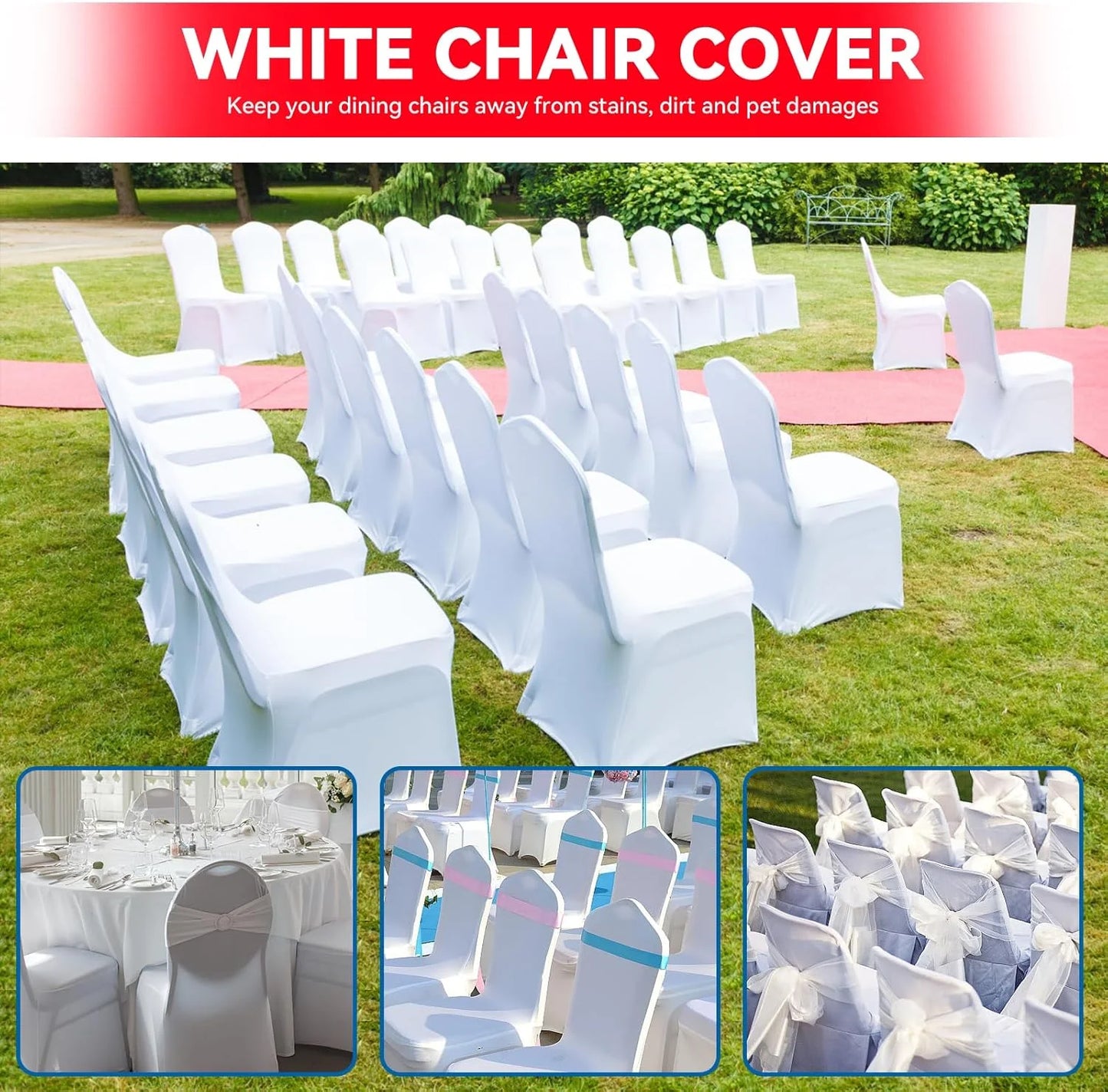 product 150 Pcs White Stretch Chair Covers - Premium Polyester Spandex Slipcovers for Wedding, Party, Banquet, Dining & Event Chairs, Good Condition condition - View 8