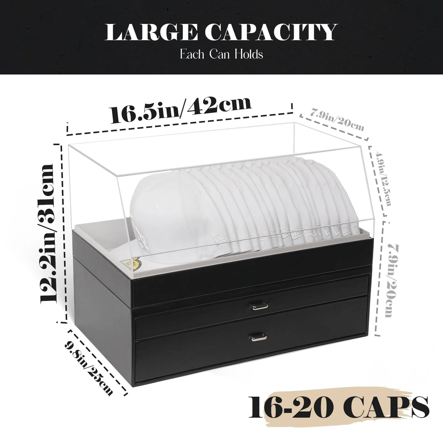 Clear Acrylic 2-in-1 Hat Organizer Box, Acrylic Baseball Caps Holder Display Box with Premium Storage, Elegant Storage Case for Hats, Sunglasses, Watches & Other Accessories, Brand New condition - View 4