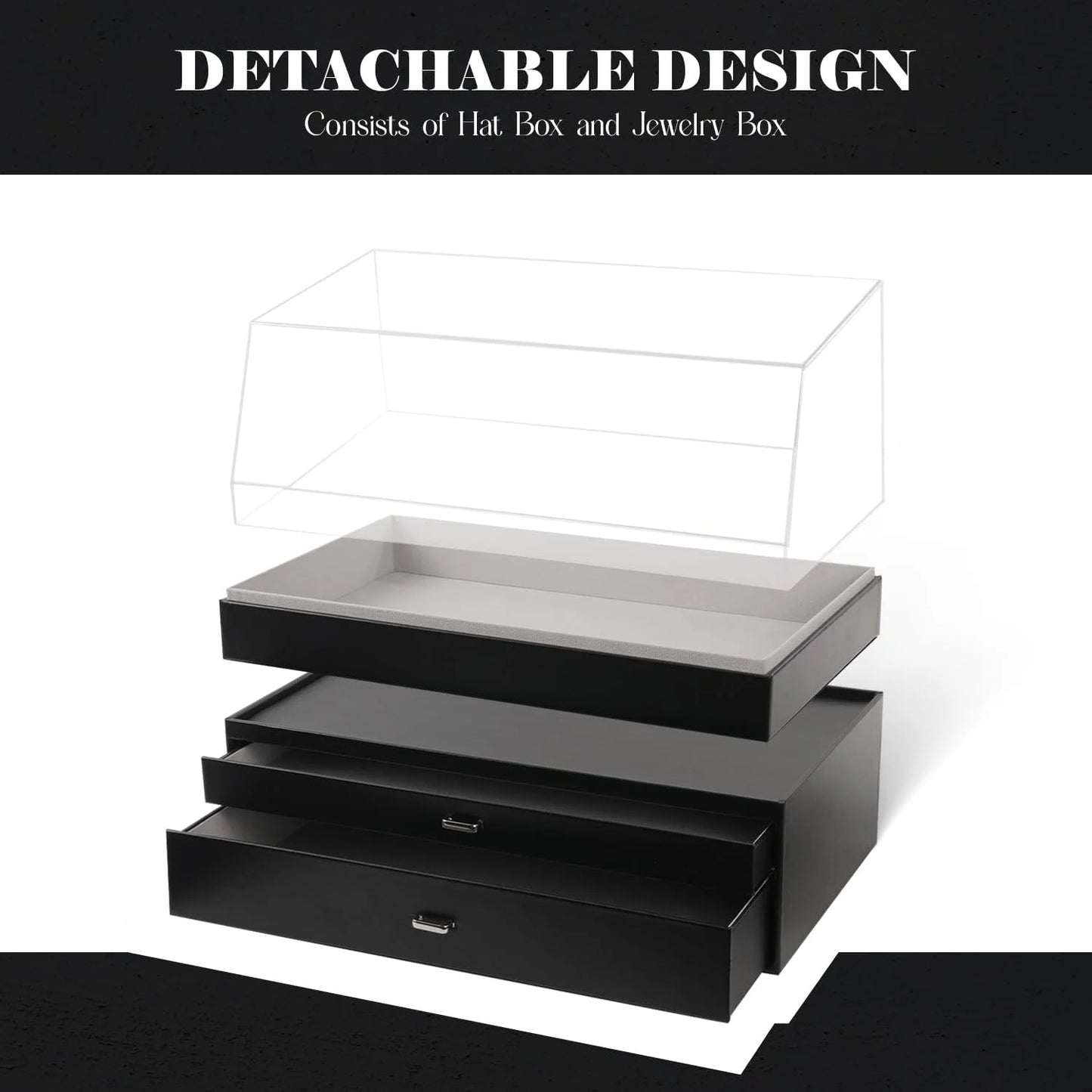 Clear Acrylic 2-in-1 Hat Organizer Box, Acrylic Baseball Caps Holder Display Box with Premium Storage, Elegant Storage Case for Hats, Sunglasses, Watches & Other Accessories, Brand New condition - View 5