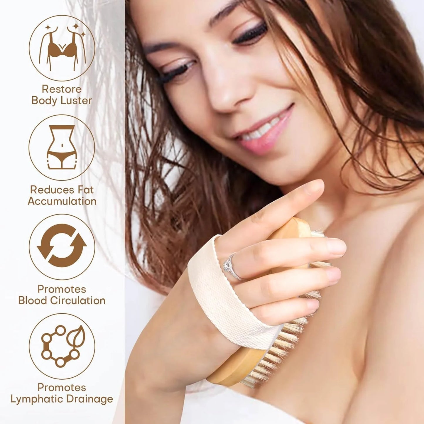 Wood Natural Bristle 2 Pack Dry Brushing Body Brush, Natural Bristle Dry Brush, Exfoliating Body Brush for Lymphatic Drainage, Cellulite Brush for Full Body, Improving Skin Health and Reduces Acne, Good Condition condition - View 5