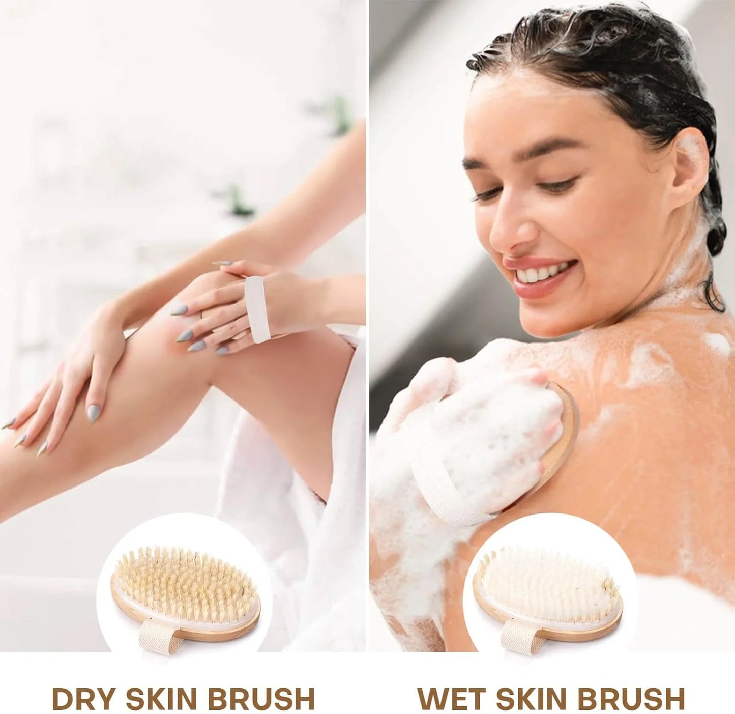 Wood Natural Bristle 2 Pack Dry Brushing Body Brush, Natural Bristle Dry Brush, Exfoliating Body Brush for Lymphatic Drainage, Cellulite Brush for Full Body, Improving Skin Health and Reduces Acne, Good Condition condition - View 7