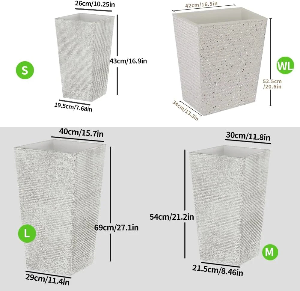 Light Grey Plastic Resin 2 Pcs Pack Heavy Duty Plastic Resin 17 Inches Tall Tapered Planter Pots Large Square Planter Flower Pot with Drainage Holes for Indoor Outdoor Deck Porch Garden Home Patio Front Door (Light grey, S), Good Condition condition - View 8