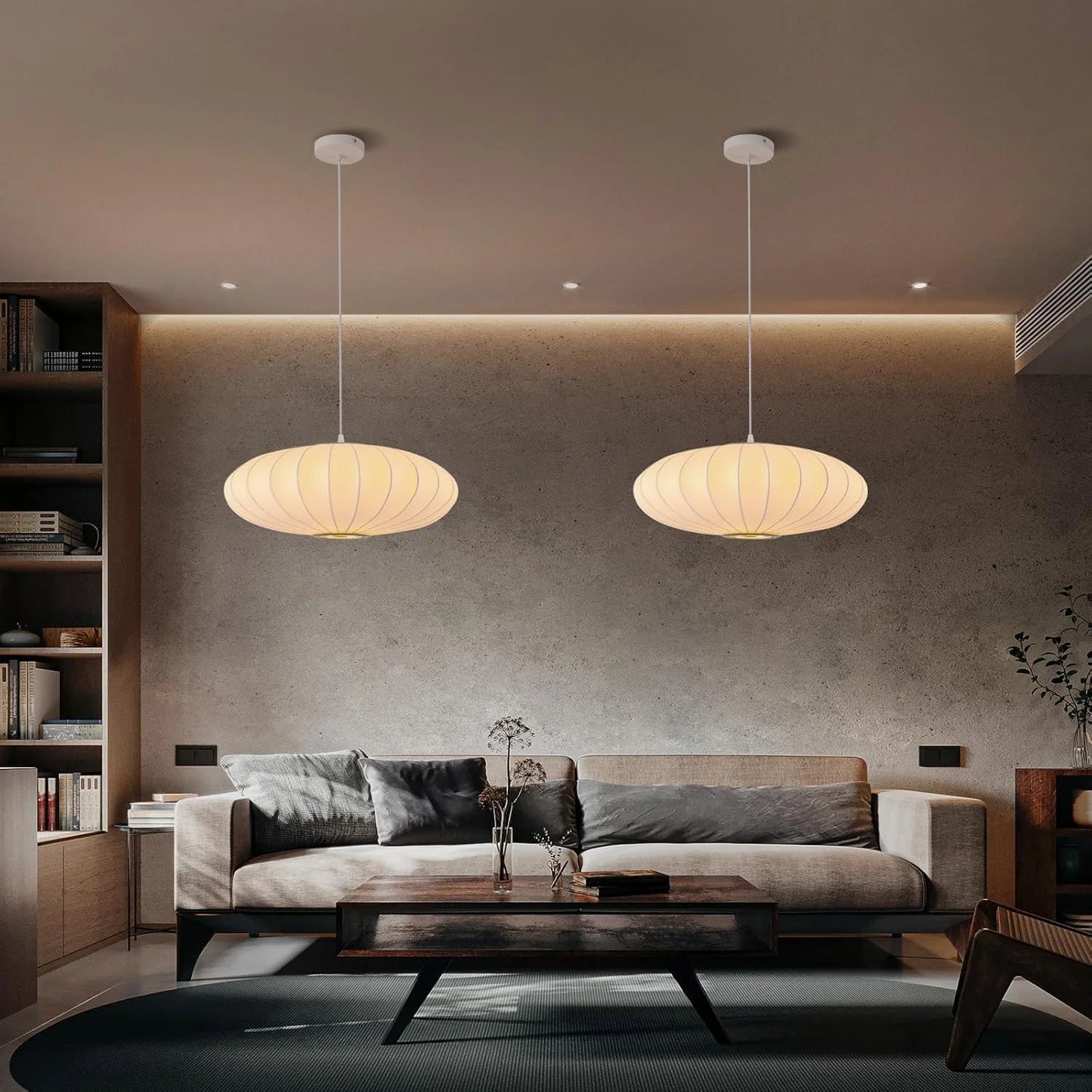 White Imitation silk, metal 20 Inch Lantern Pendant Light, Imitation Silk Lampshade, White Bubble Pendant Light, Large Hanging Lamp Simple Chandelier for Living Dinning Room Kitchen Island Bedroom Restaurant Cafe, Good Condition condition - View 5