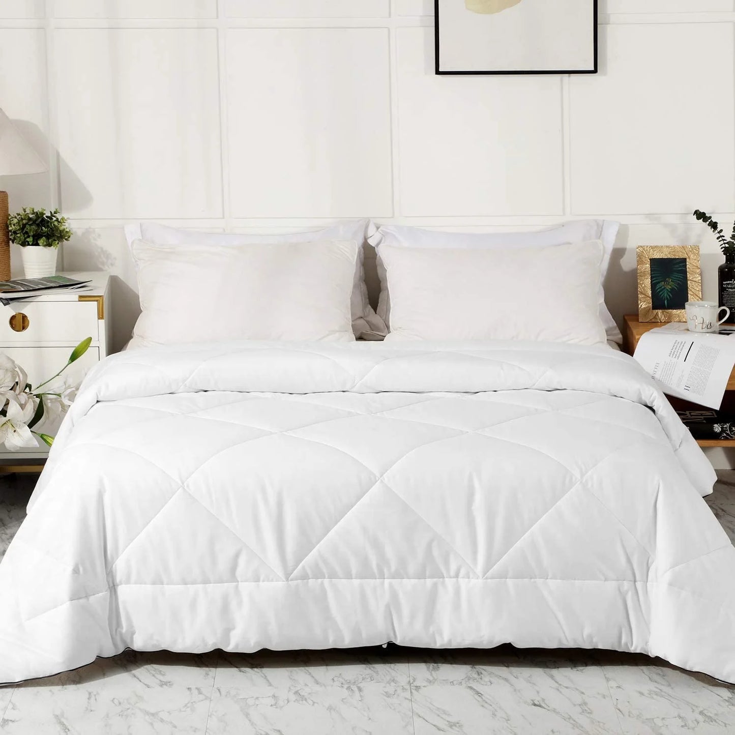 Premium Upgraded Uncompressed Bed Quilt Comforter - White, Twin - View 1