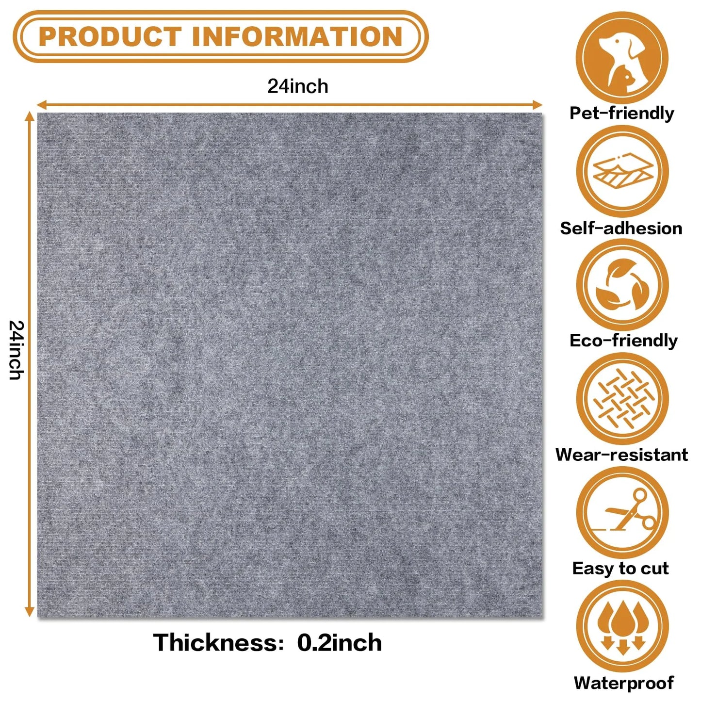 Assorted Carpet 20Pcs Carpet Tiles Peel and Stick 24”x 24” Non-Slip Self Adhesive Squares Carpet Floor Tile Reusable Waterproof Carpet for Living Room Bedroom, Good Condition condition - View 2