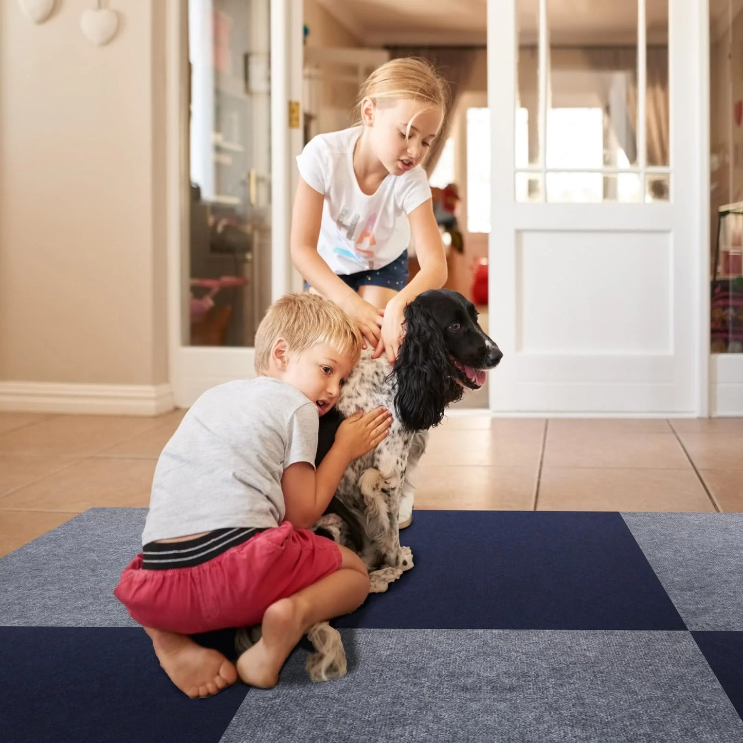 Assorted Carpet 20Pcs Carpet Tiles Peel and Stick 24”x 24” Non-Slip Self Adhesive Squares Carpet Floor Tile Reusable Waterproof Carpet for Living Room Bedroom, Good Condition condition - View 3