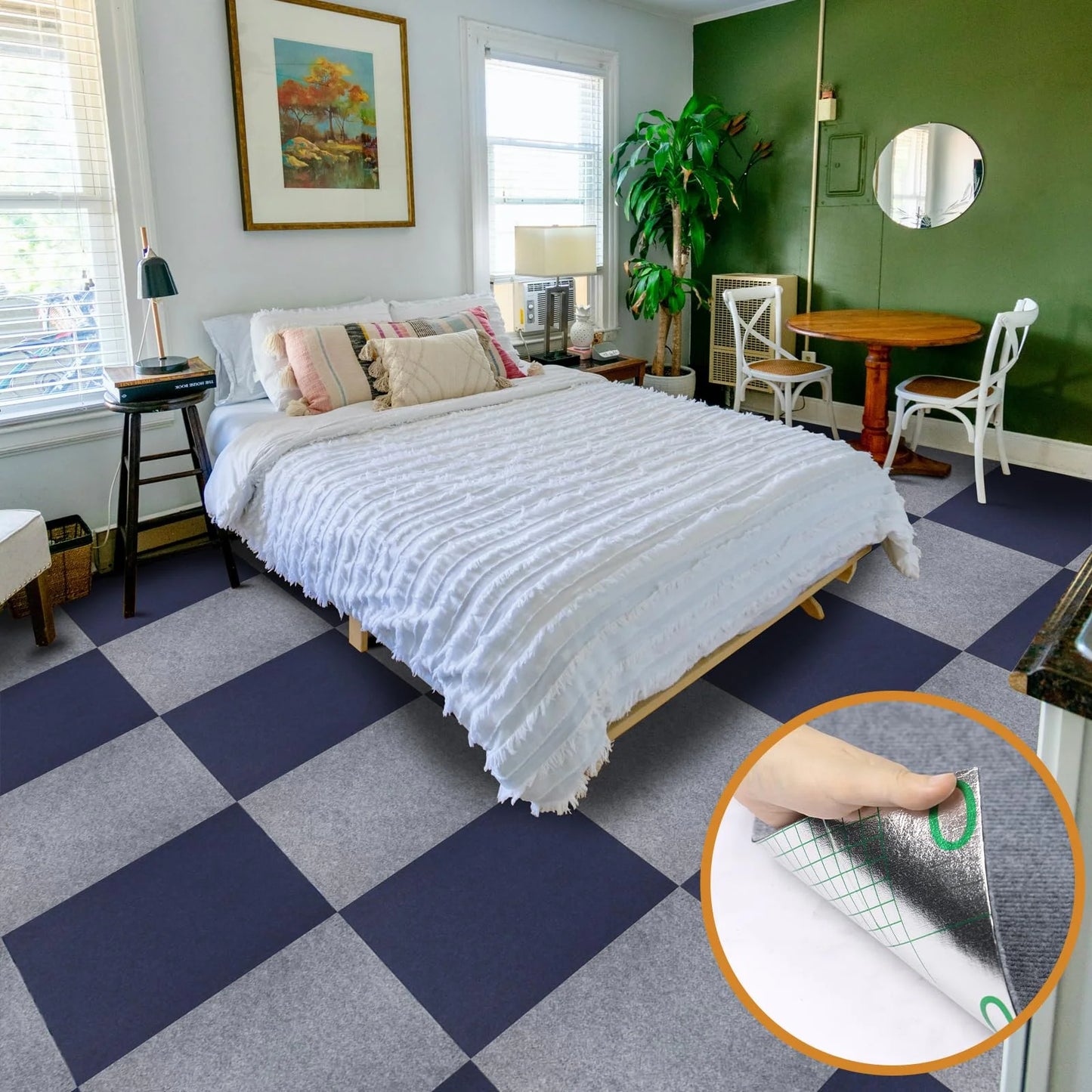 Assorted Carpet 20Pcs Carpet Tiles Peel and Stick 24”x 24” Non-Slip Self Adhesive Squares Carpet Floor Tile Reusable Waterproof Carpet for Living Room Bedroom, Good Condition condition - View 4