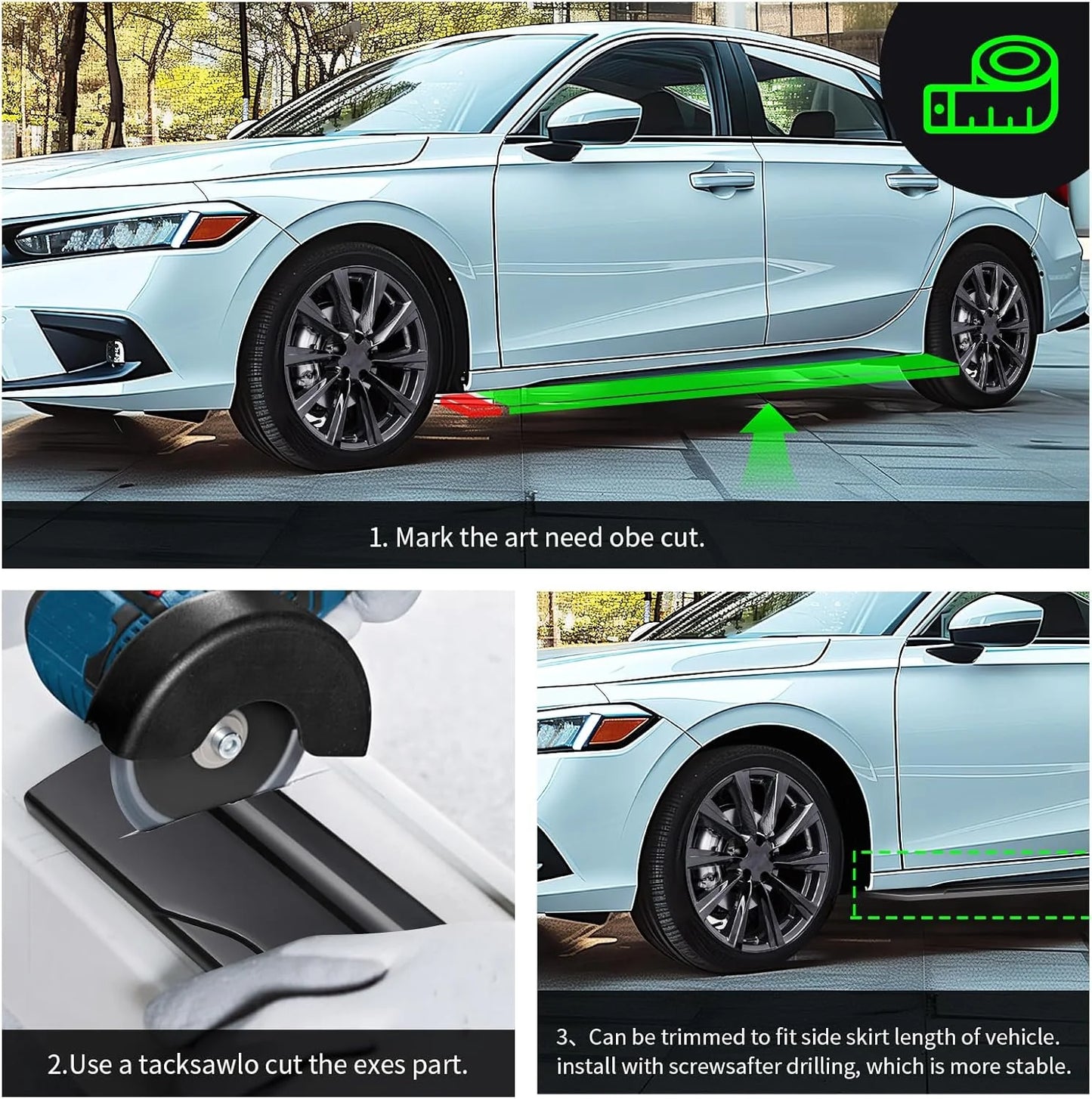 Black Composite 2PCS Universal Car Side Skirts, 86.6" Side Skirts Extension Splitter Lip, Car Rocker Panels Side Skirt Body Kit, Compatible with Honda Civic Toyota Corolla Nissan Altima VW Chevrolet Camaro, Good Condition condition - View 7