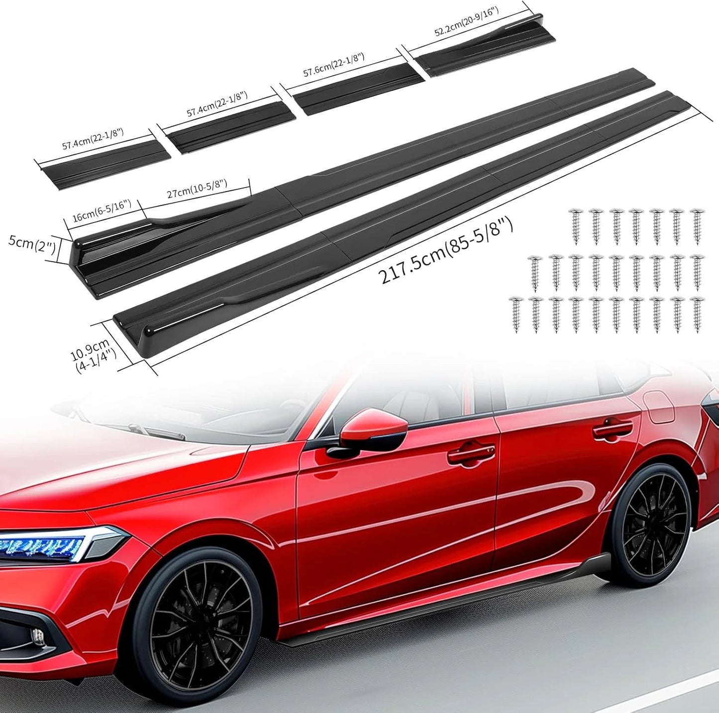 Black Composite 2PCS Universal Car Side Skirts, 86.6" Side Skirts Extension Splitter Lip, Car Rocker Panels Side Skirt Body Kit, Compatible with Honda Civic Toyota Corolla Nissan Altima VW Chevrolet Camaro, Good Condition condition - View 9