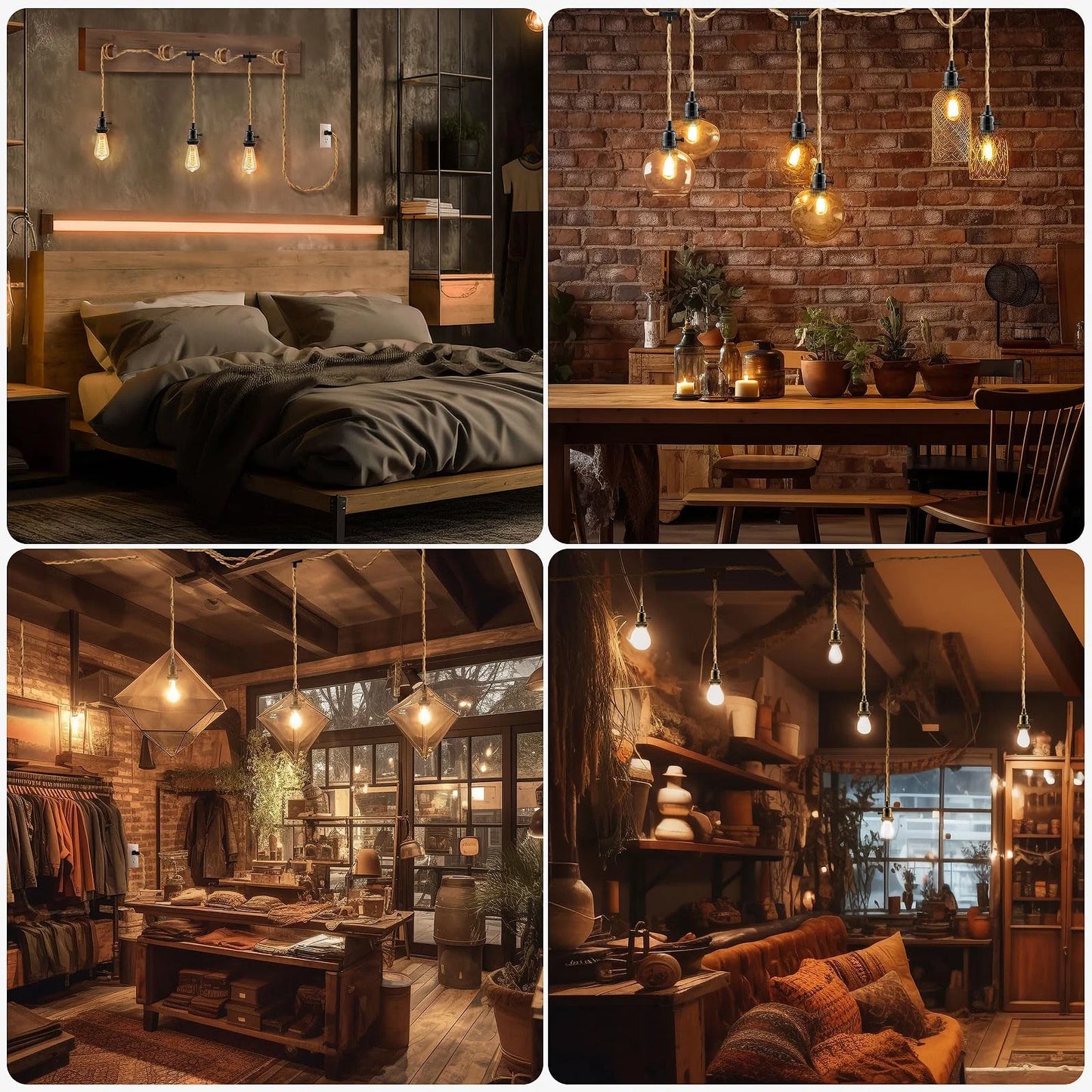 Brown Hemp Rope 3 Light Plug in Pendant Light Cord, Hanging Light Kit, 25FT Hemp Rope Plug in Hanging Light Cord with 2 Way Switch, Farmhouse Pendant Light Kits DIY Hanging Light, Brand New condition - View 6