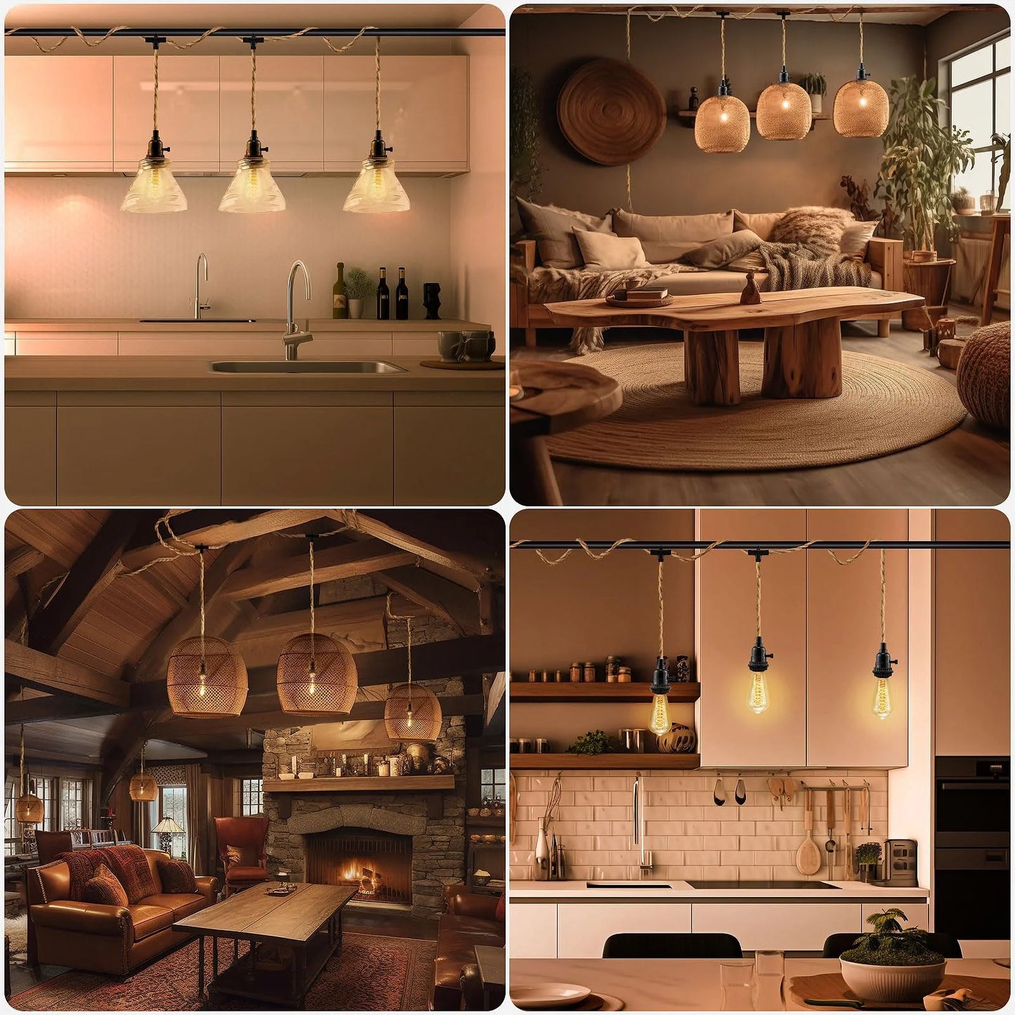 Brown Hemp Rope 3 Light Plug in Pendant Light Cord, Hanging Light Kit, 25FT Hemp Rope Plug in Hanging Light Cord with 2 Way Switch, Farmhouse Pendant Light Kits DIY Hanging Light, Brand New condition - View 7
