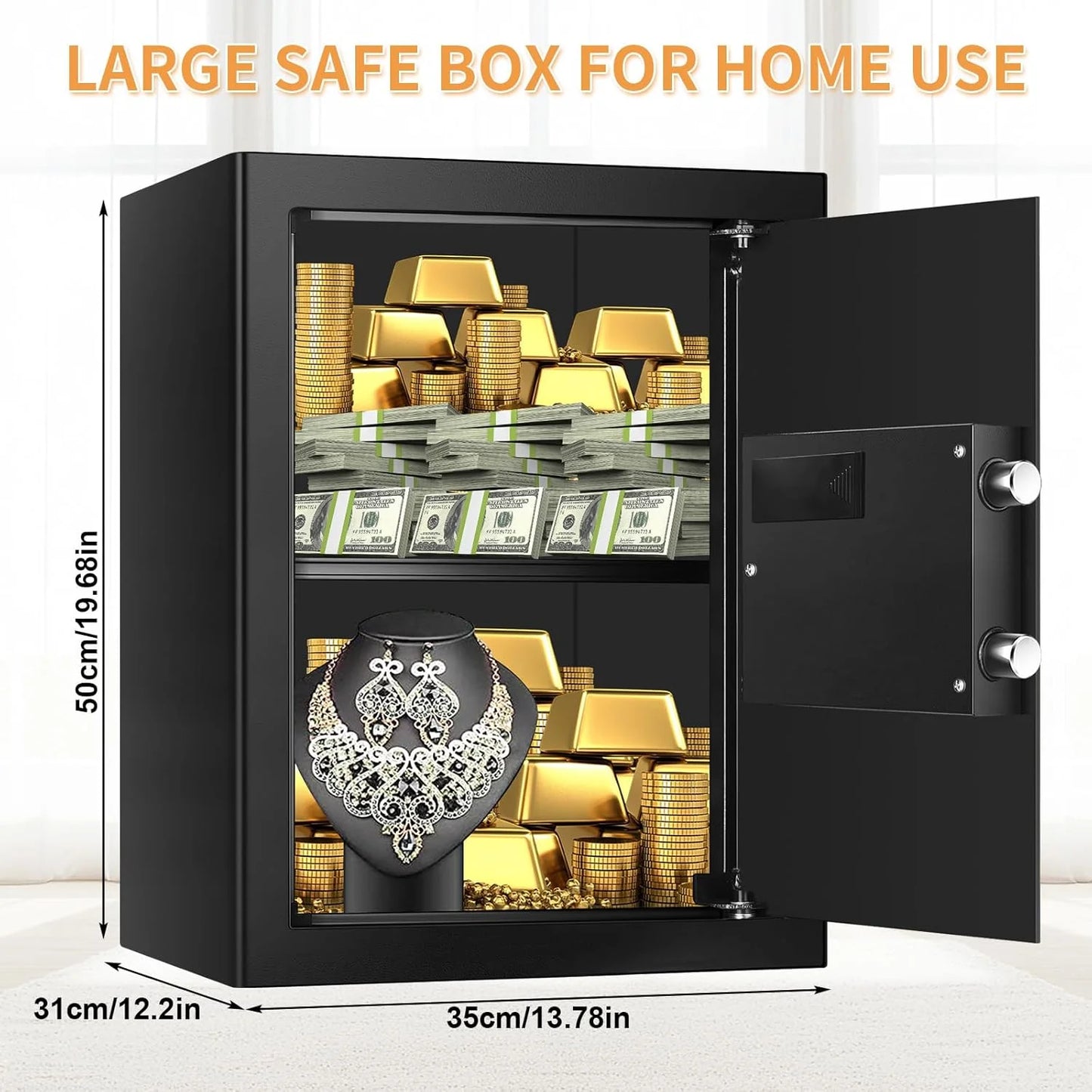 Black Steel 3.0 Cubic Large Fireproof Safe for Home Use, Digital Home Security Safe Box Fireproof Waterproof with Electronic Keypad and Spare Keys, Anti-theft Fire Document Cabinet for Money Medicine Valuables, Good Condition condition - View 3