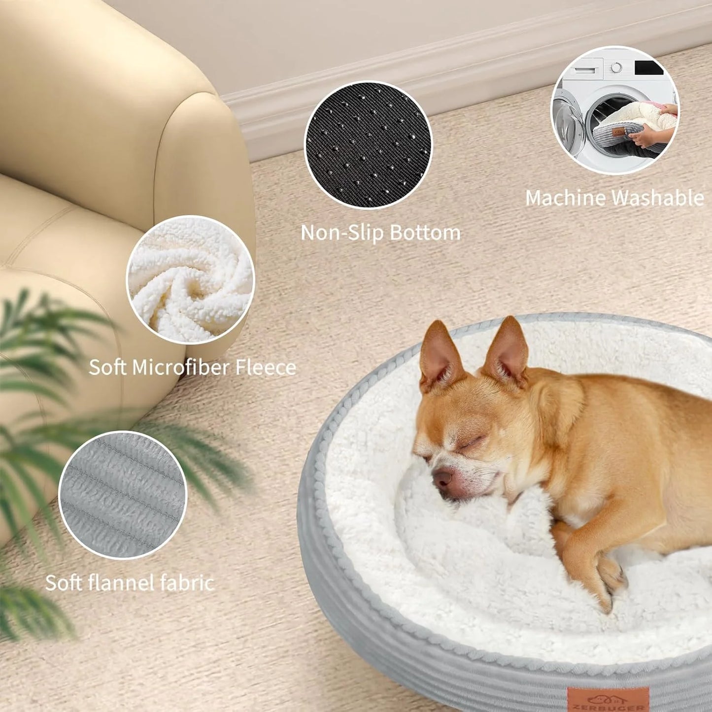 Light Grey Foam 30in Dog Bed Sofa for Small/Medium/Large Dogs, Machine Washable Supportive Foam Pet Couch with Washable Removable Mat and Non-Slip Bottom, Pet Cuddler for Indoor/Outdoor/Car/Cage, Light Grey, Good Condition condition - View 10