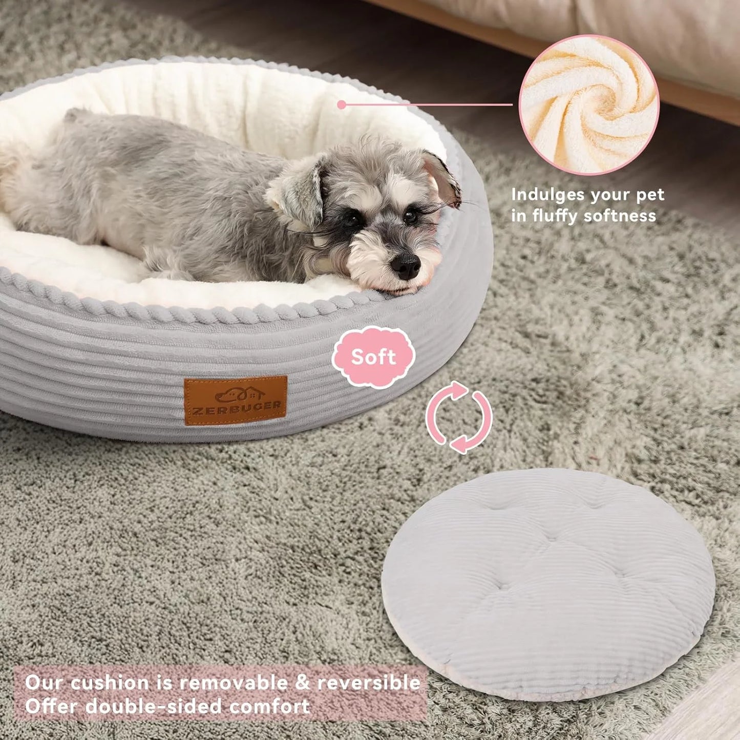 Light Grey Foam 30in Dog Bed Sofa for Small/Medium/Large Dogs, Machine Washable Supportive Foam Pet Couch with Washable Removable Mat and Non-Slip Bottom, Pet Cuddler for Indoor/Outdoor/Car/Cage, Light Grey, Good Condition condition - View 11