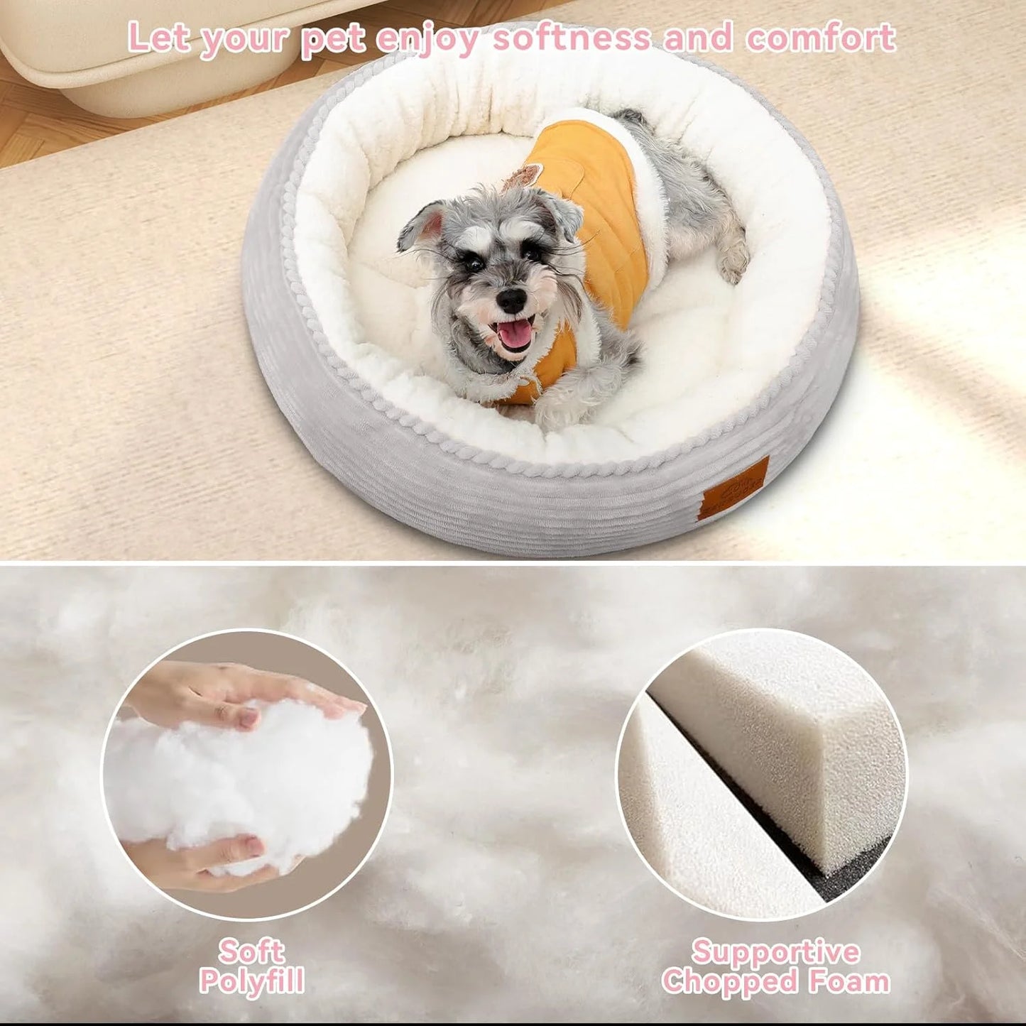 Light Grey Foam 30in Dog Bed Sofa for Small/Medium/Large Dogs, Machine Washable Supportive Foam Pet Couch with Washable Removable Mat and Non-Slip Bottom, Pet Cuddler for Indoor/Outdoor/Car/Cage, Light Grey, Good Condition condition - View 9