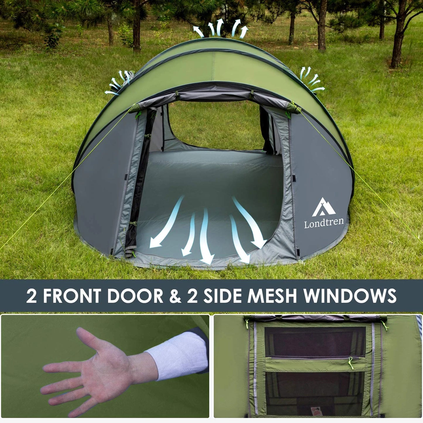 N/A N/A 4 Person Easy Pop Up Tent Waterproof Automatic Setup 2 Doors-Instant Family Tents for Camping Hiking & Traveling, As Is condition - View 5