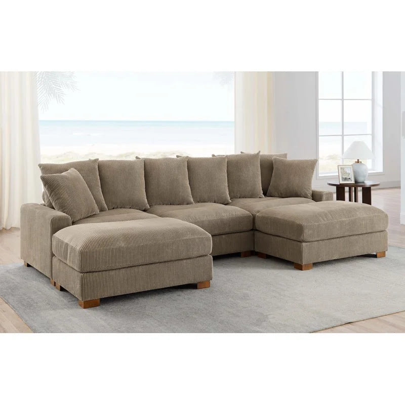 5-Pieces Corduroy Sectional With Wo - View 2