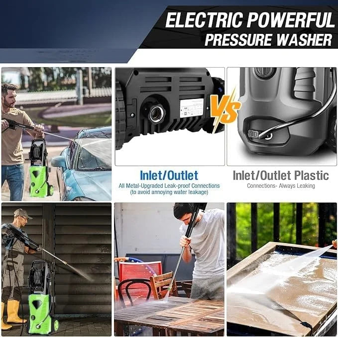 Green Mixed 5000PSI Electric Pressure Washer - 2025 New Electric Power Washer with Upgraded 33ft Pressure Washer Hose Reel, Foam Cannon, 4 Nozzle Set, Power Washer for House/Patios/Car/Fence, Green, Good Condition condition - View 8
