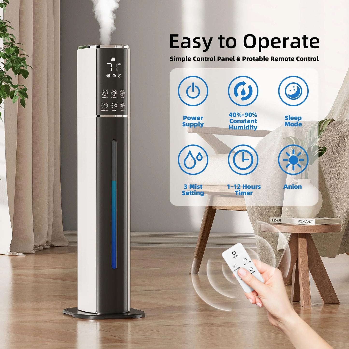 product 9L/2.5Gal Humidifiers For Bedroom Large Room, Cool Mist Top Fill With Essential Oil Diffuser, 3 Mist Speed, 360°Nozzle, Timer, Remote Control, 35dB Quiet Humidifier For Nursery Baby Home, Good Condition condition - View 6