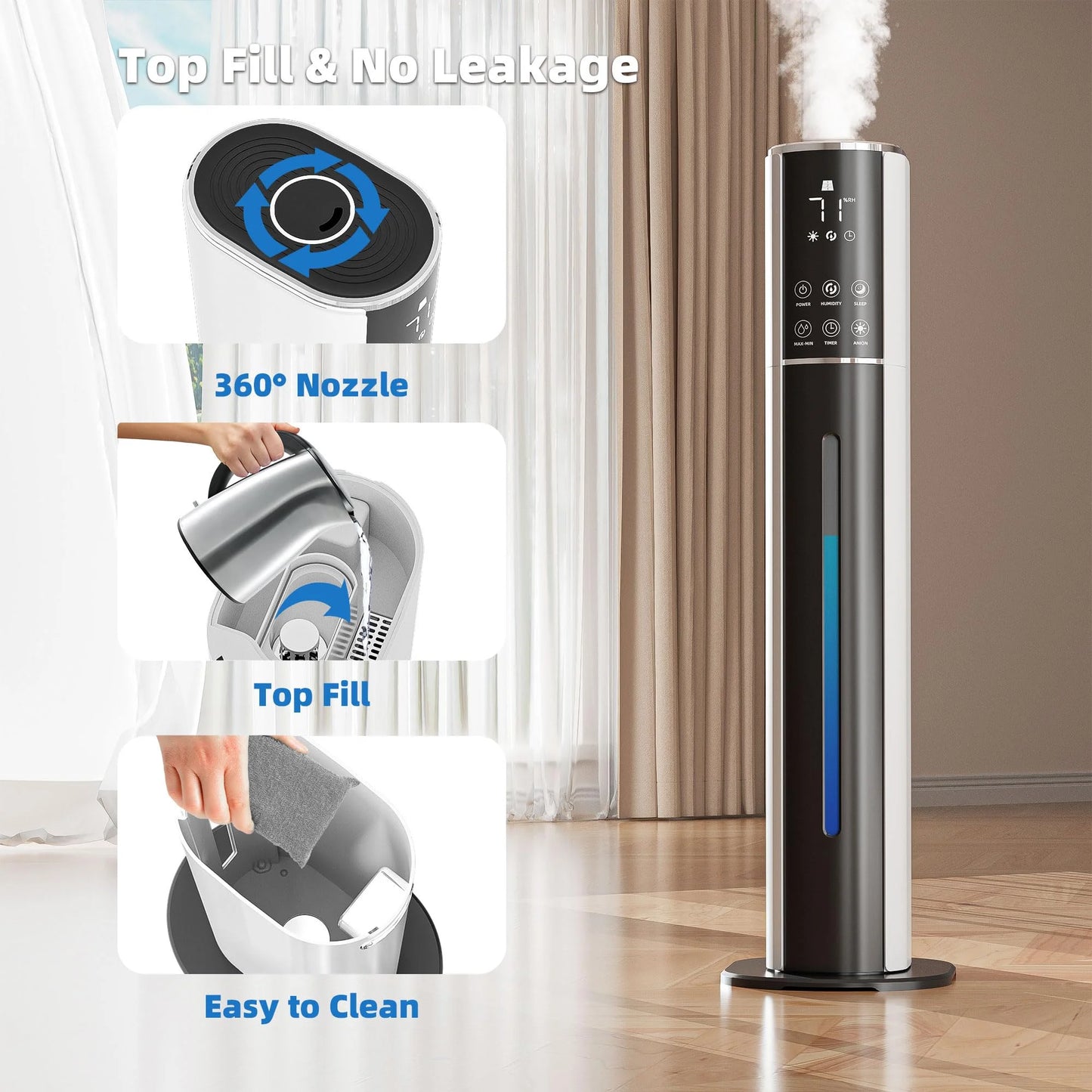 product 9L/2.5Gal Humidifiers For Bedroom Large Room, Cool Mist Top Fill With Essential Oil Diffuser, 3 Mist Speed, 360°Nozzle, Timer, Remote Control, 35dB Quiet Humidifier For Nursery Baby Home, Good Condition condition - View 7