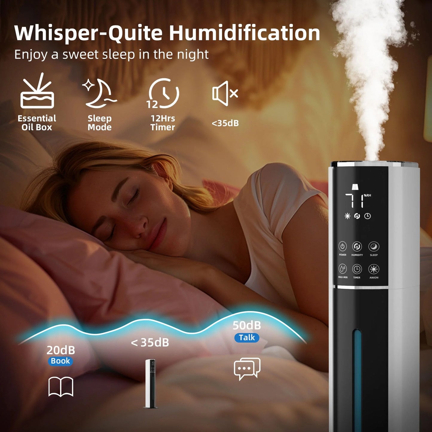 product 9L/2.5Gal Humidifiers For Bedroom Large Room, Cool Mist Top Fill With Essential Oil Diffuser, 3 Mist Speed, 360°Nozzle, Timer, Remote Control, 35dB Quiet Humidifier For Nursery Baby Home, Good Condition condition - View 8