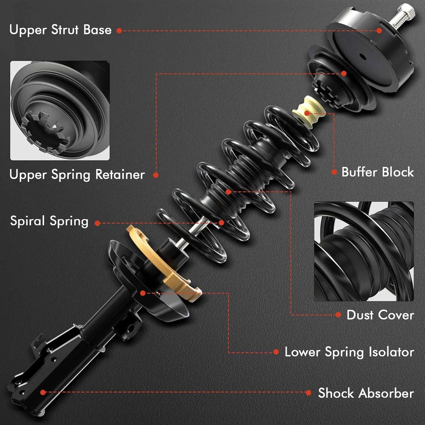 product A-Premium Set (4) Front and Rear Shock Complete Strut & Coil Spring Assembly Compatible with Infiniti G35 2003-2006 Coupe RWD, Good Condition condition - View 4
