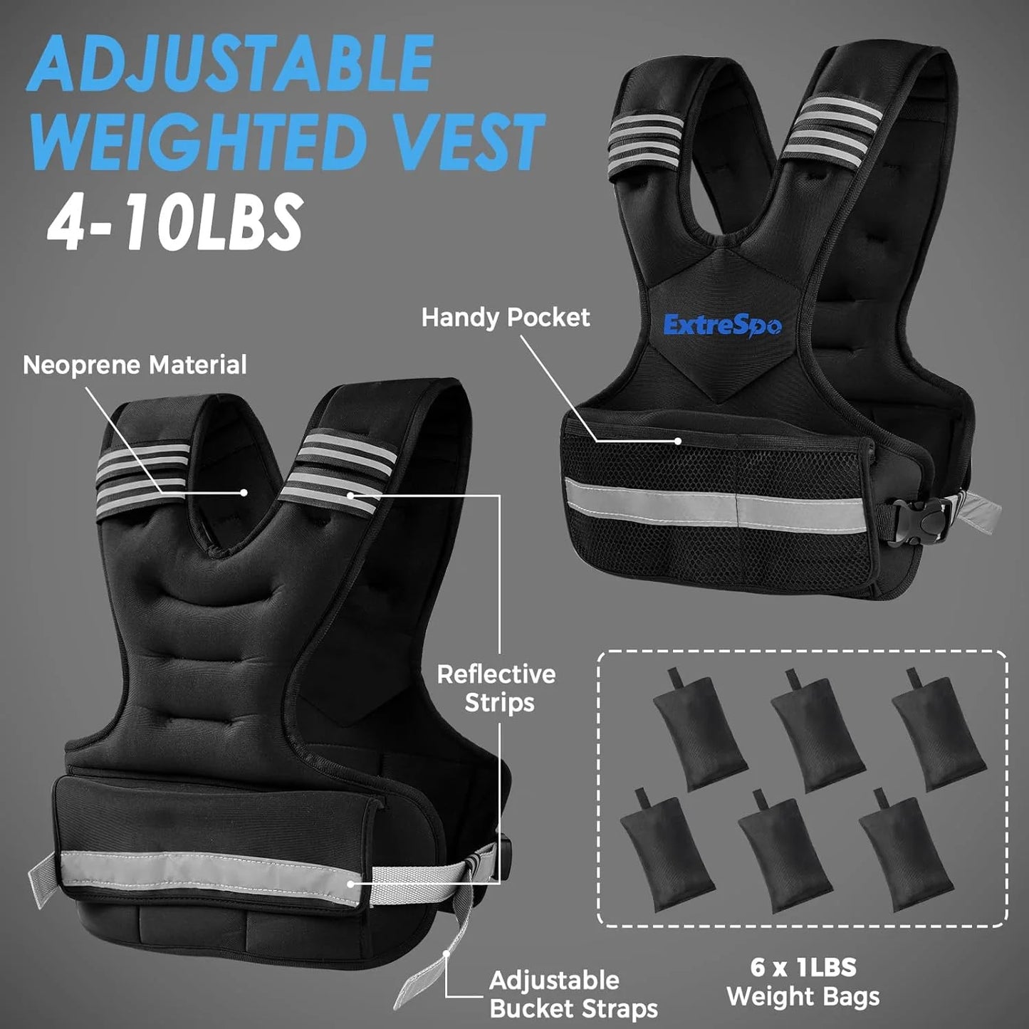 product Adjustable Weighted Vest for Women and Men, 4-10lb Weight Vest with 6 Ironsand Weights, Body Weight Vest Exercise Set with Reflective Strip for Strength Training and Workout, As Is condition - View 4