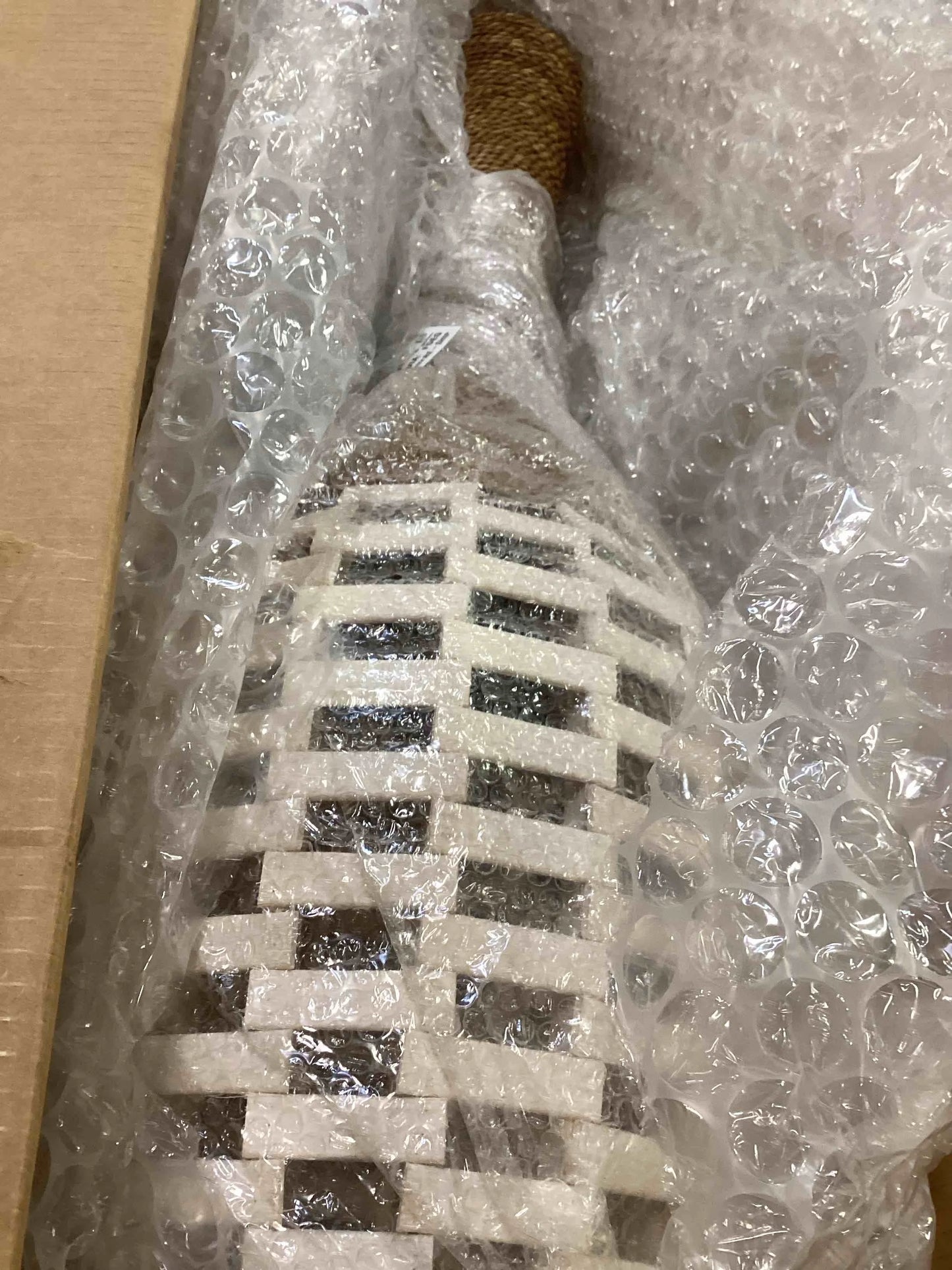 Brown, Cream Seagrass, Bamboo Alachua Seagrass Handmade Wrapped Tall Decorative Brown Vase with Cream Mosaic Bamboo Center Size: 40" H x 12.5" W x 12.5" D, Good Condition condition - View 2