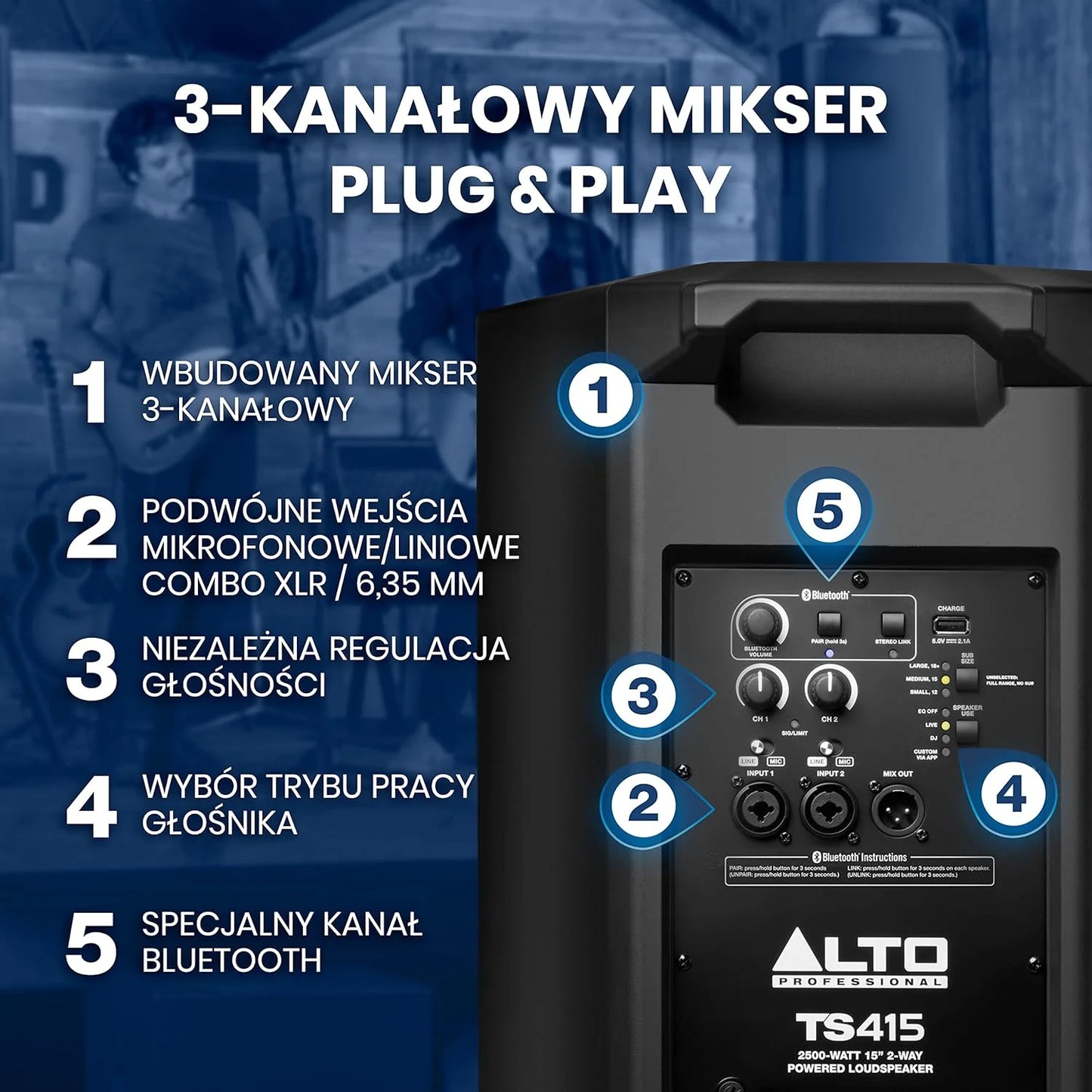 Black Mixed Alto Professional TS415 - 2500W 15" Powered PA Speaker with 3 Channel Mixer, Bluetooth Streaming, Wireless Loudspeaker linking, DSP and Alto App, Good Condition condition - View 23