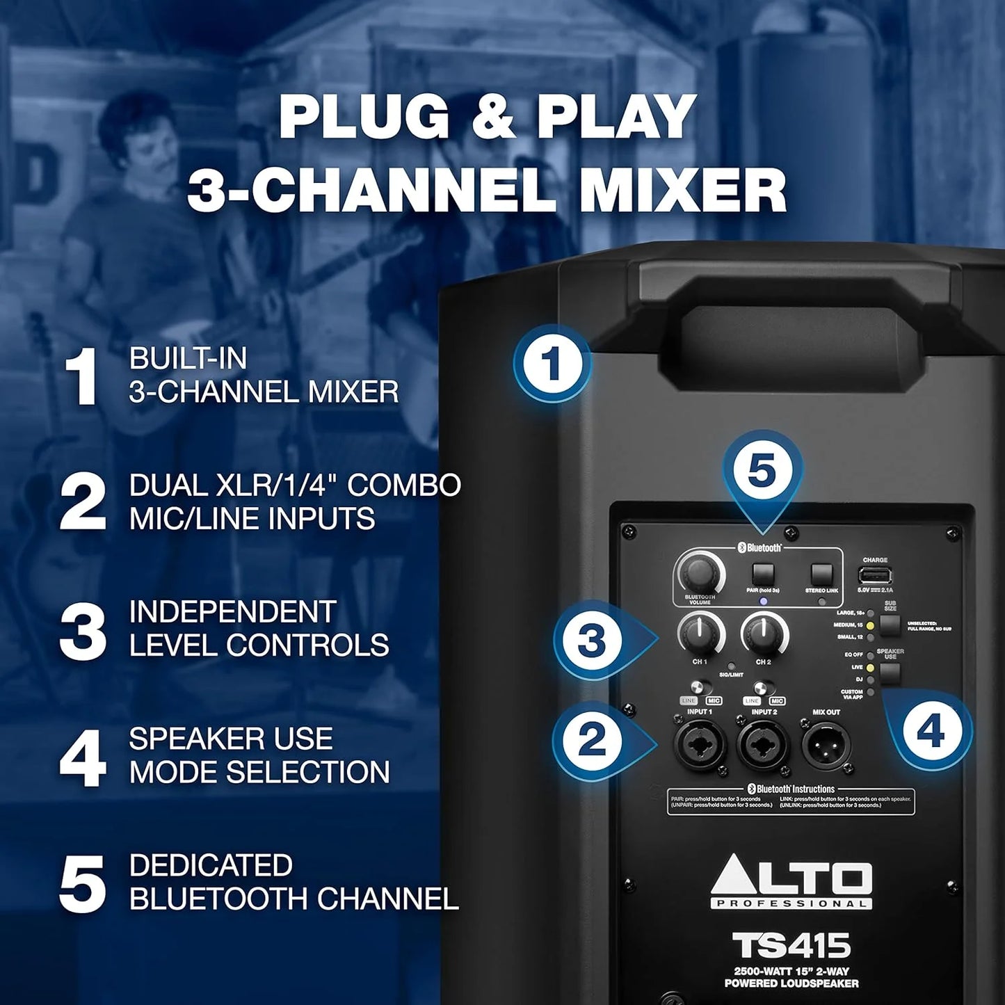 Black Mixed Alto Professional TS415 - 2500W 15" Powered PA Speaker with 3 Channel Mixer, Bluetooth Streaming, Wireless Loudspeaker linking, DSP and Alto App, Good Condition condition - View 8