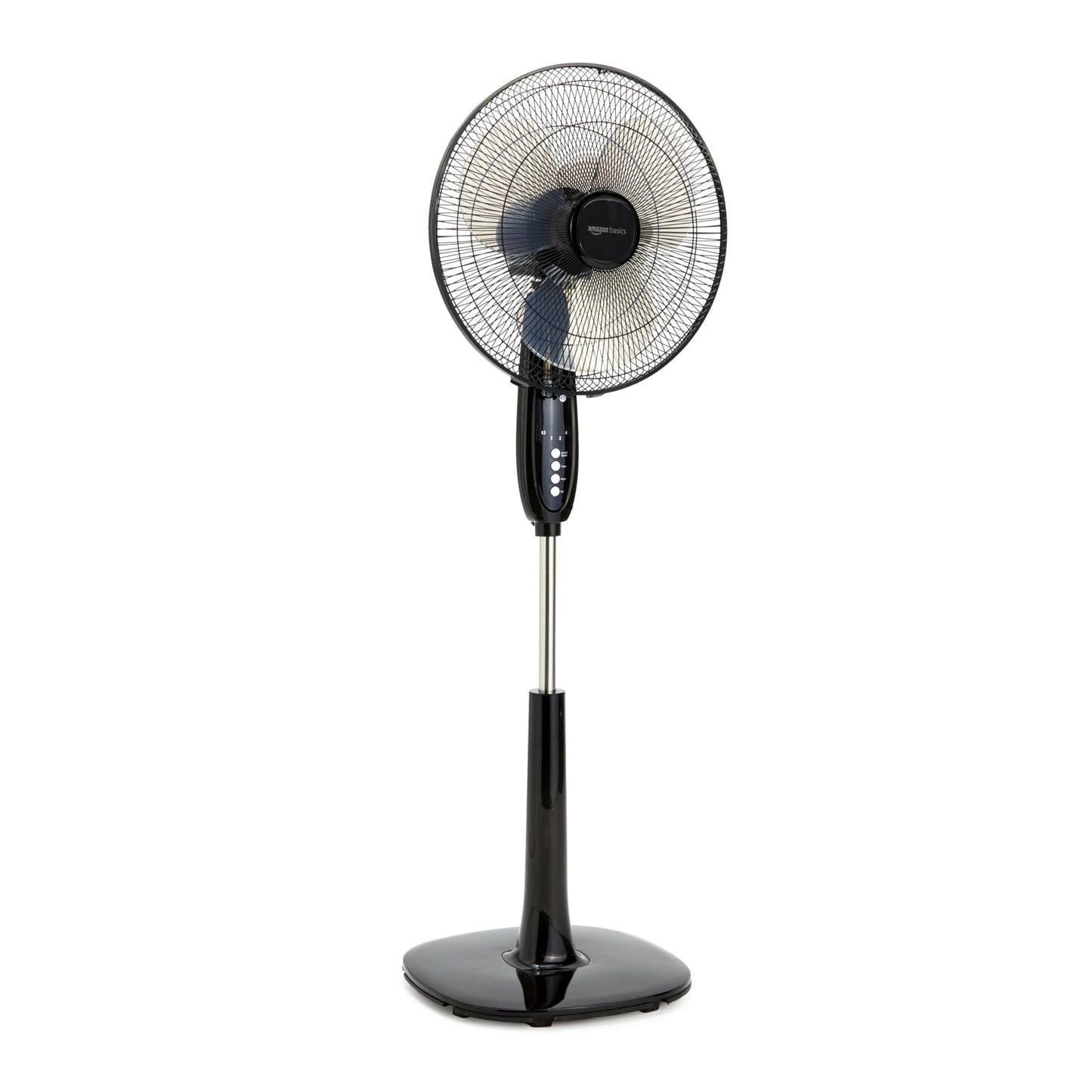 Black Plastic Amazon Basics 16-inch Pedestal Floor Fan Oscillating Remote, 3-Speed, Energy-Efficient, Black, Good Condition condition - View 1