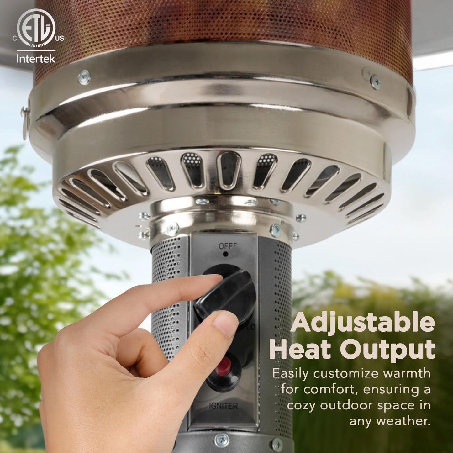 Slate Gray Metal, Glass Amazon Basics 46,000 BTU Outdoor Propane Patio Heater with Wheels, Commercial & Residential, 13489.74 watts, Slate Gray, with water tank, 32.1 x 32.1 x 91.3 inches (LxWxH), Good Condition condition - View 10