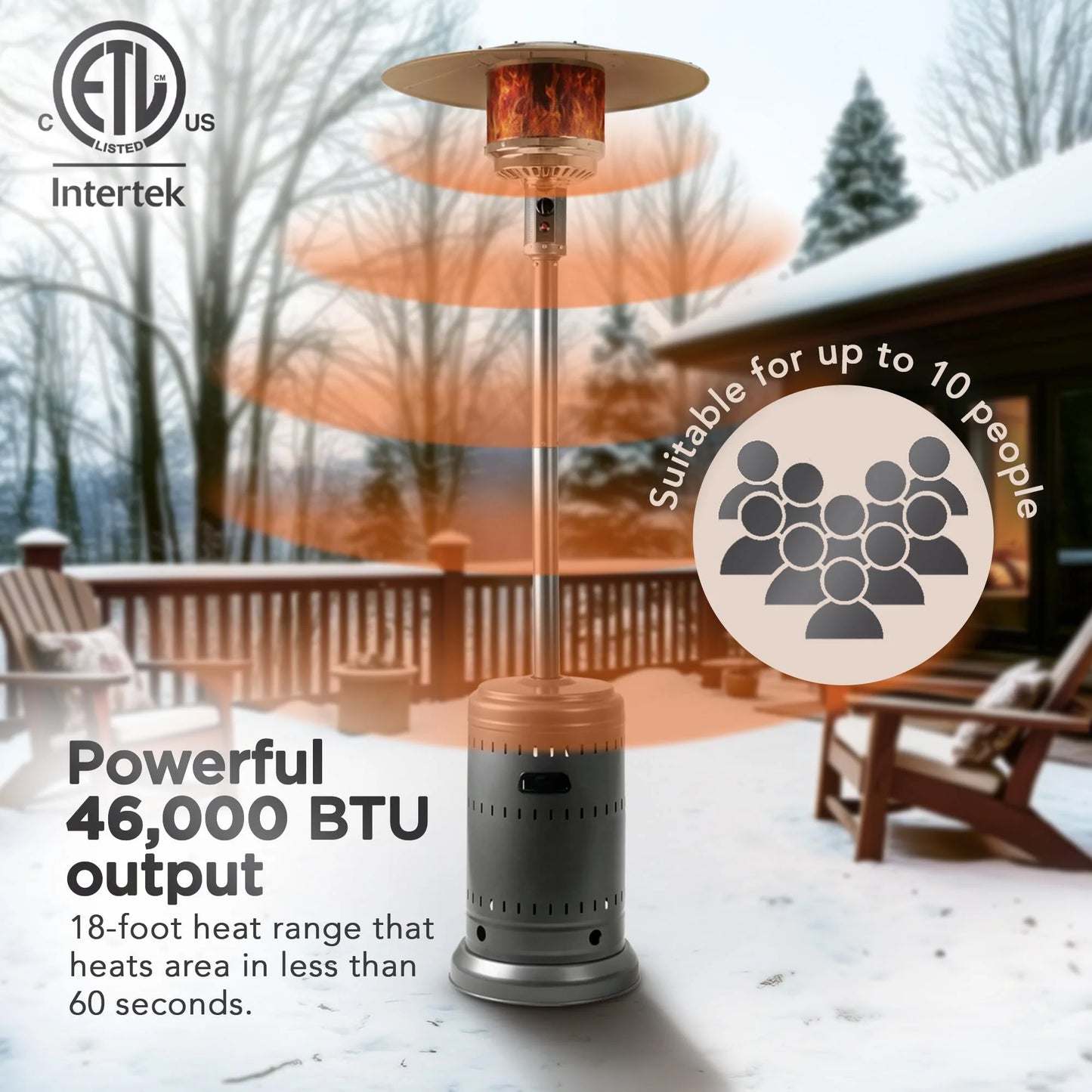Slate Gray Metal, Glass Amazon Basics 46,000 BTU Outdoor Propane Patio Heater with Wheels, Commercial & Residential, 13489.74 watts, Slate Gray, with water tank, 32.1 x 32.1 x 91.3 inches (LxWxH), Good Condition condition - View 4