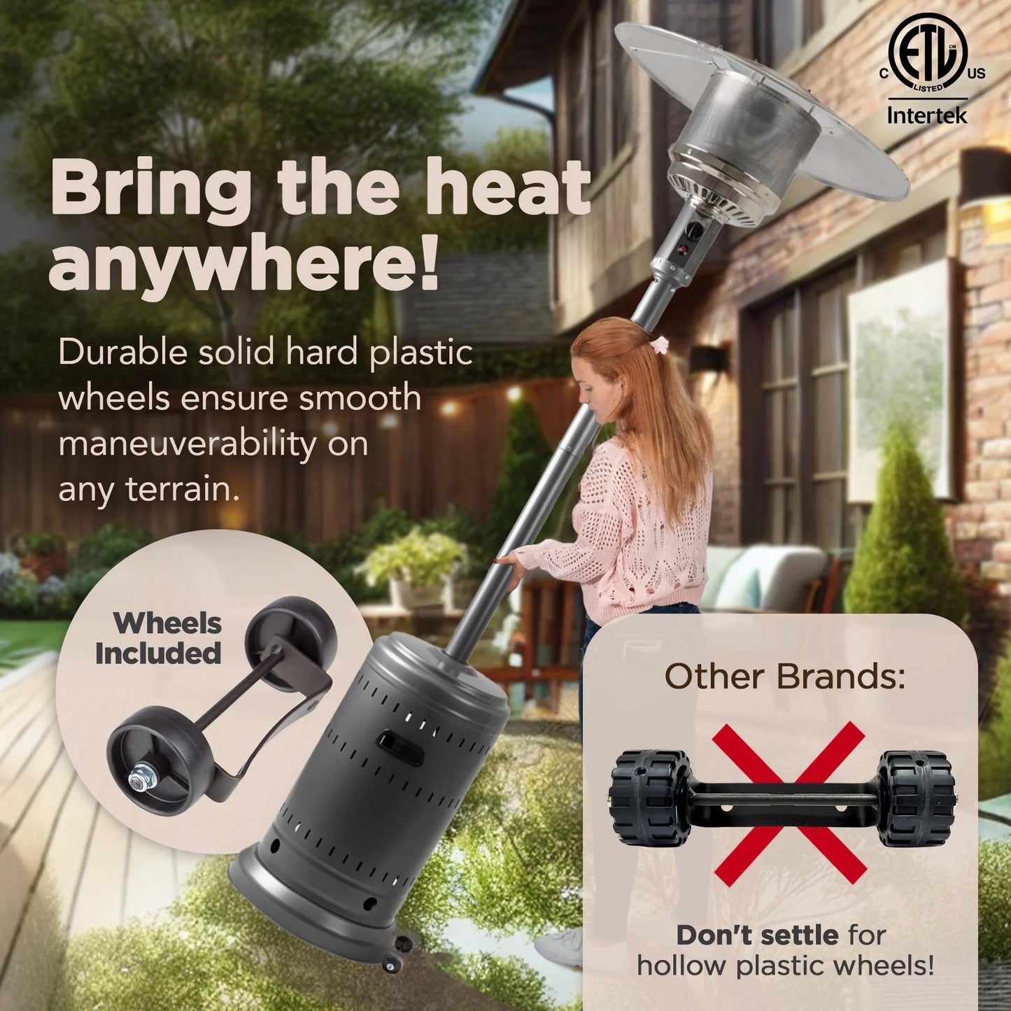 Slate Gray Metal, Glass Amazon Basics 46,000 BTU Outdoor Propane Patio Heater with Wheels, Commercial & Residential, 13489.74 watts, Slate Gray, with water tank, 32.1 x 32.1 x 91.3 inches (LxWxH), Good Condition condition - View 8