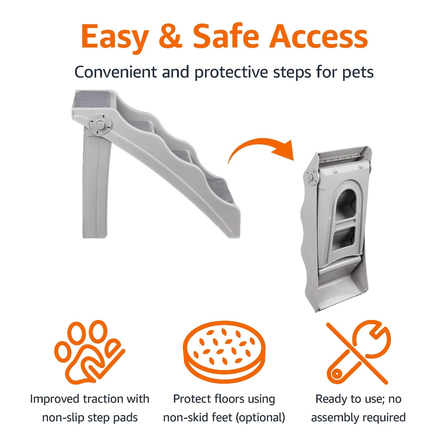 Grey Amazon Basics Foldable Non-Slip Steps for Dogs and Cats, Grey, 23.90" x 16.10" x 19.76", Good Condition condition - View 5