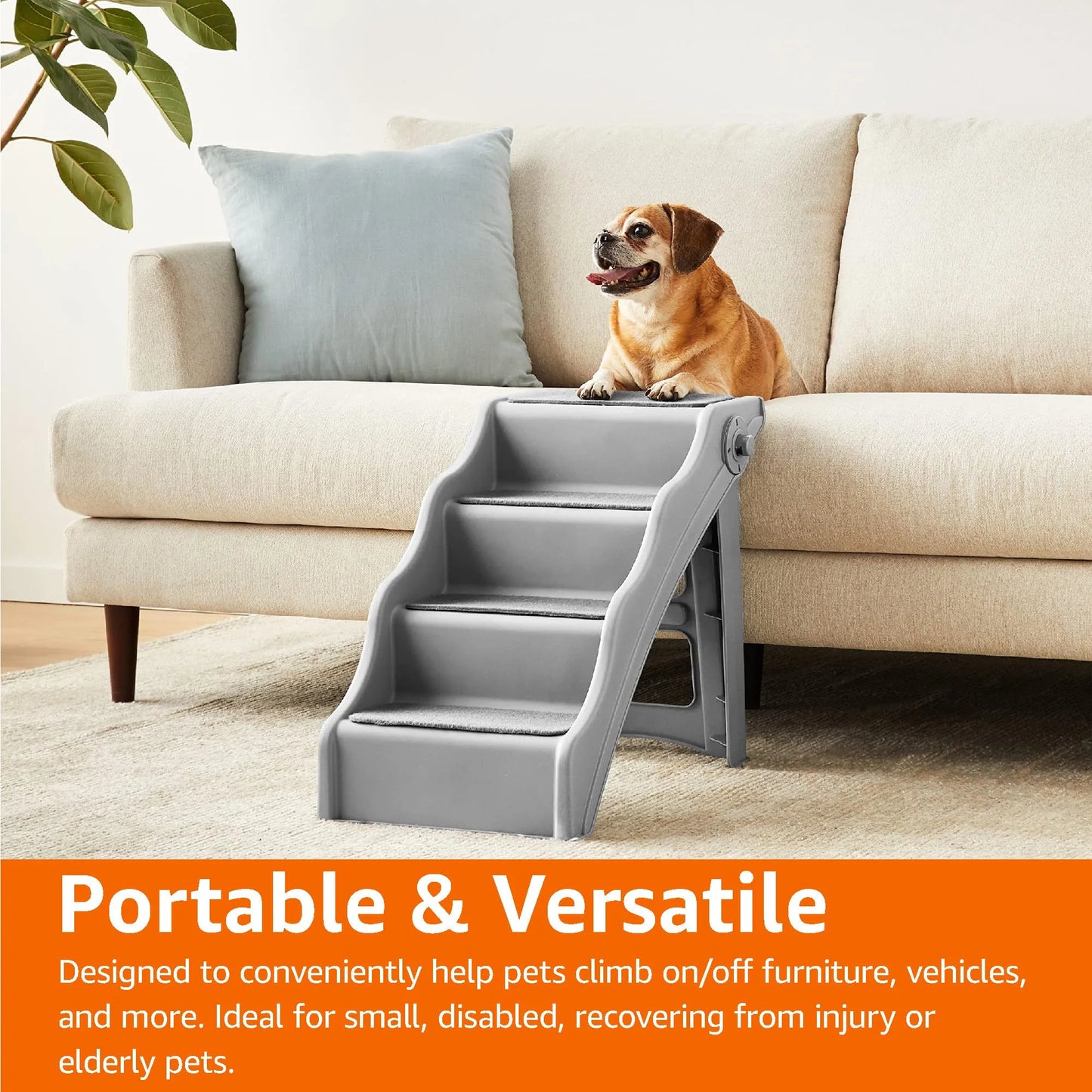 Grey Amazon Basics Foldable Non-Slip Steps for Dogs and Cats, Grey, 23.90" x 16.10" x 19.76", Good Condition condition - View 7