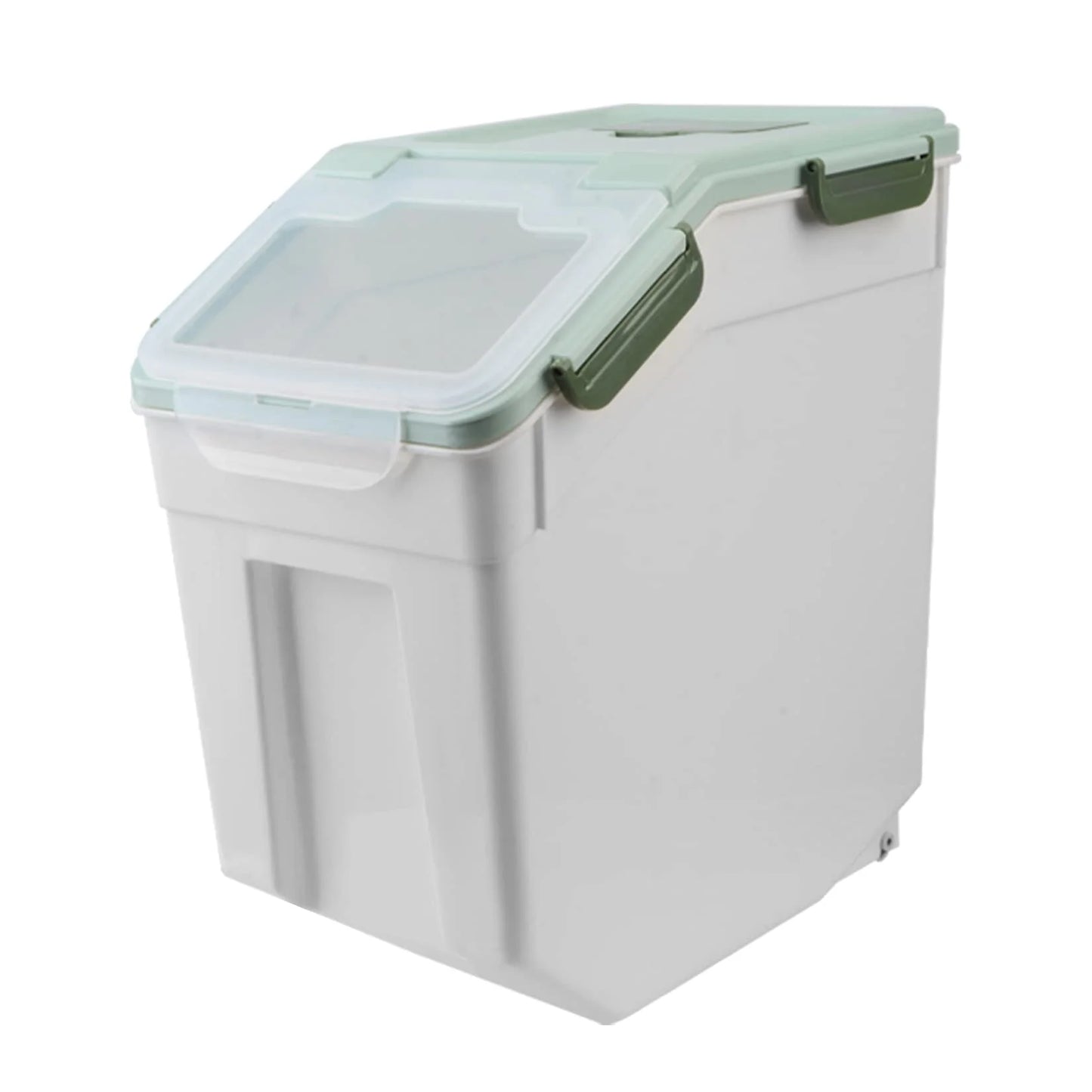 Green Plastic AnRui Dog Food Storage Container with Scoop, Large Airtight Plastic Pet Dog Cat Dry Food Bin, Cereal Grain Organizer Box for Rice, Flour, Snack, Baking Supplies, Kitchen Pantry, 20lb, Green, Good Condition condition - View 1