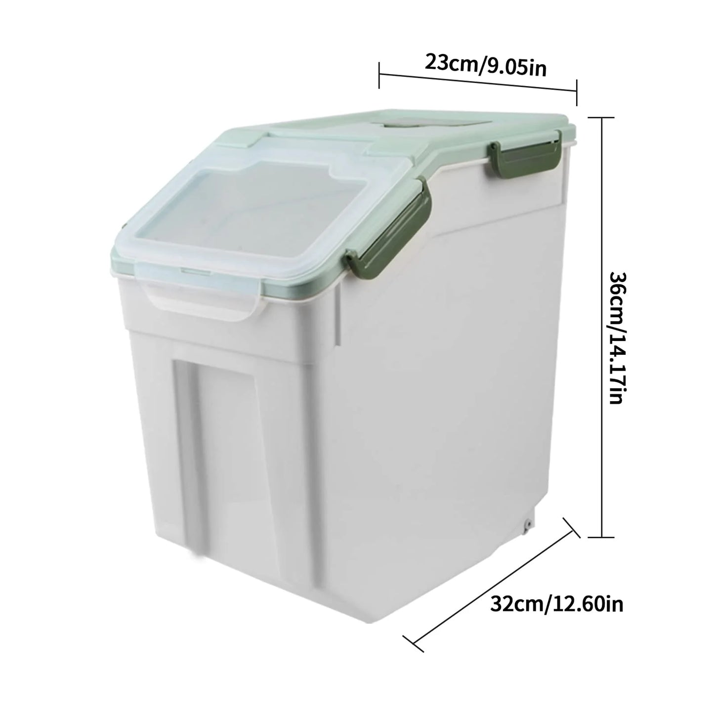 Green Plastic AnRui Dog Food Storage Container with Scoop, Large Airtight Plastic Pet Dog Cat Dry Food Bin, Cereal Grain Organizer Box for Rice, Flour, Snack, Baking Supplies, Kitchen Pantry, 20lb, Green, Good Condition condition - View 5